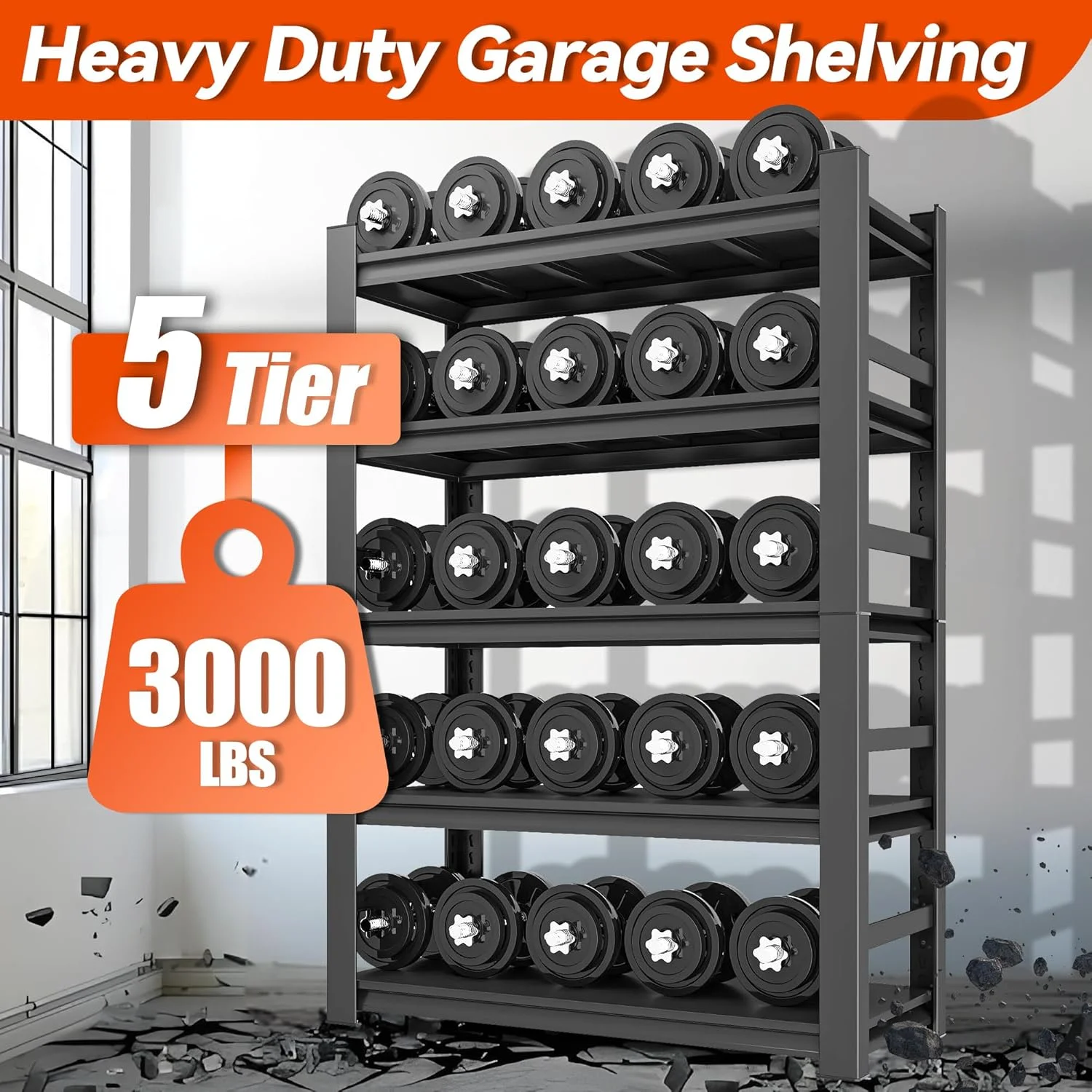 Garage Shelving Units and Storage 5 Tier Adjustable Storage Shelves Heavy Duty Metal Shelving Utility Industrial Shelving Rack for Garage Warehouse Pantry Basement,Black - Image 4