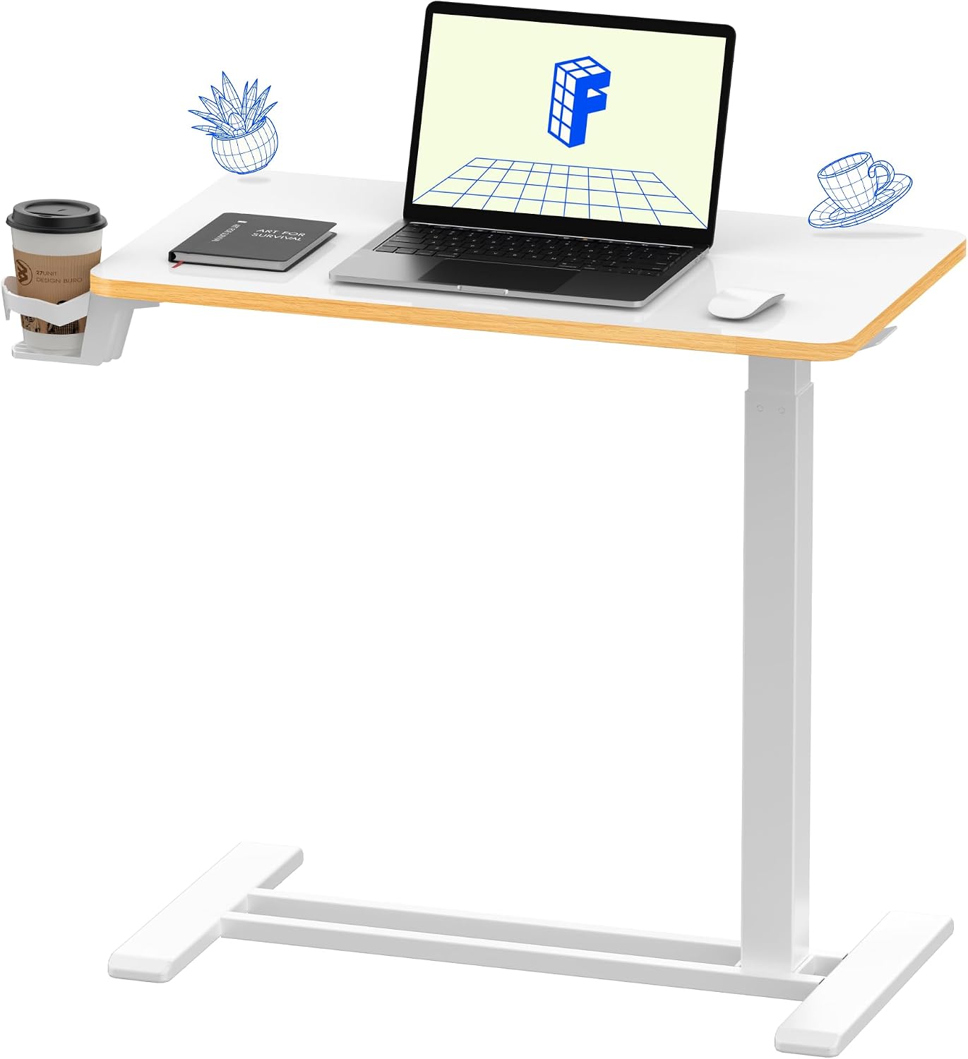 H7 32" Pneumatic Height-Adjustable Overbed Table with Wheels - Image 5