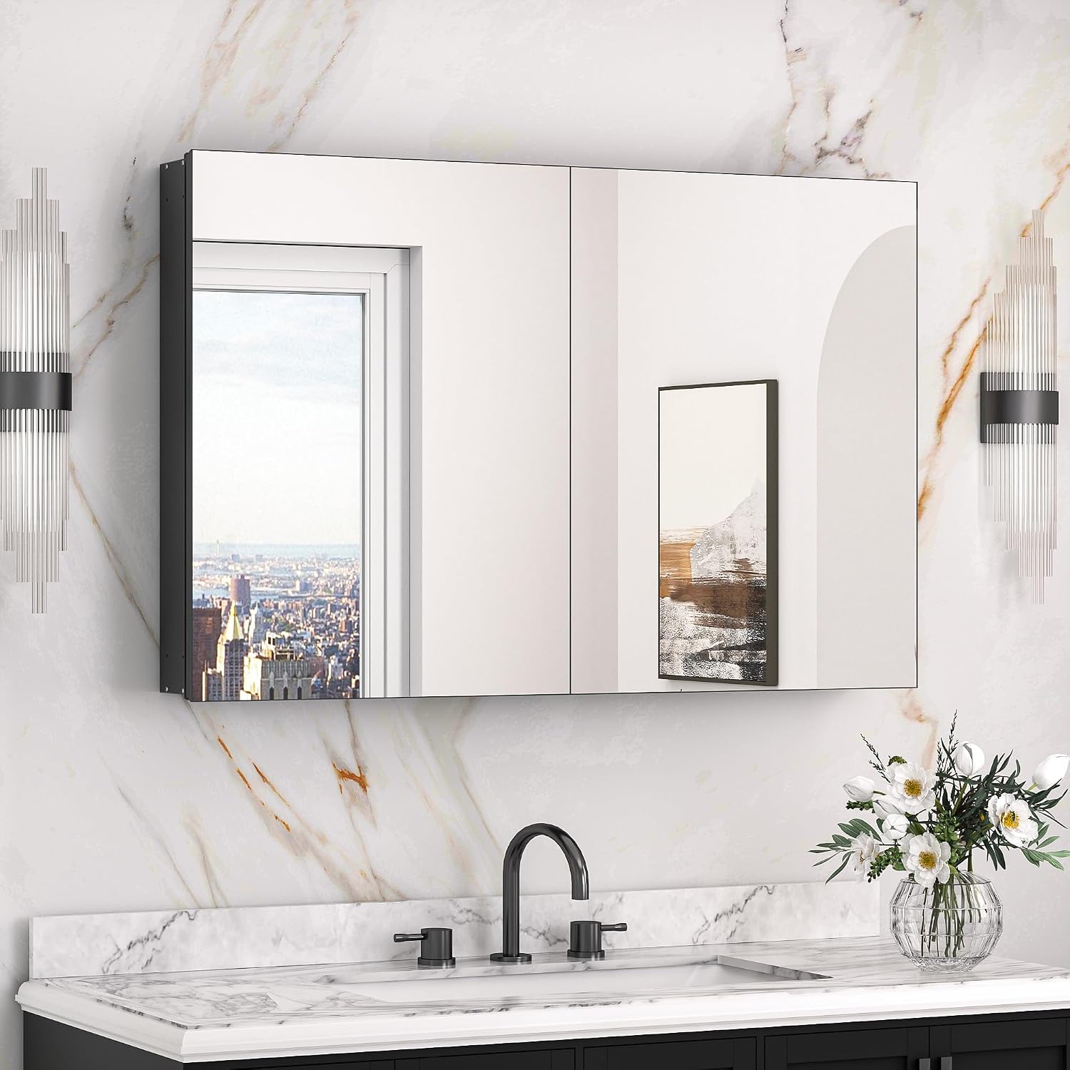 Black Medicine Cabinet with Mirror 20" x 26", Lightweight Aluminum - Image 39