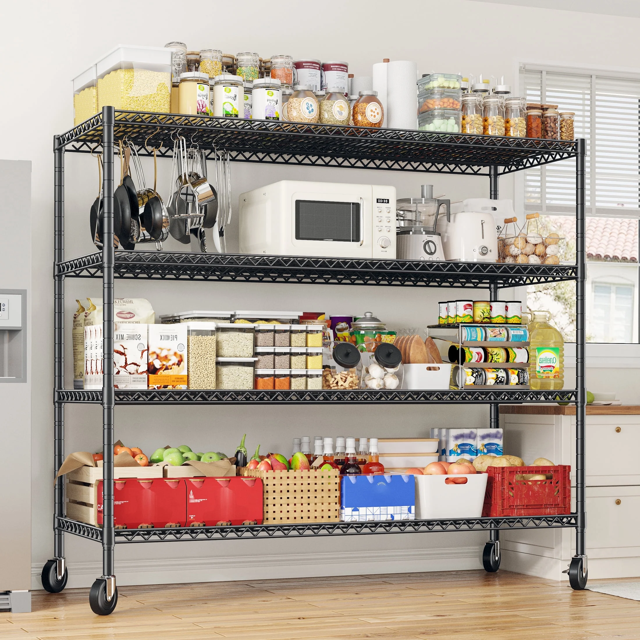 REIBII 85.7"H Storage Shelving Rack 5 Tier Wire Shelves with Wheels 3000Lbs Adjustable Garage Shelving Unit for Kitchen Pantry,55.2"W x 24.2"D - Image 16