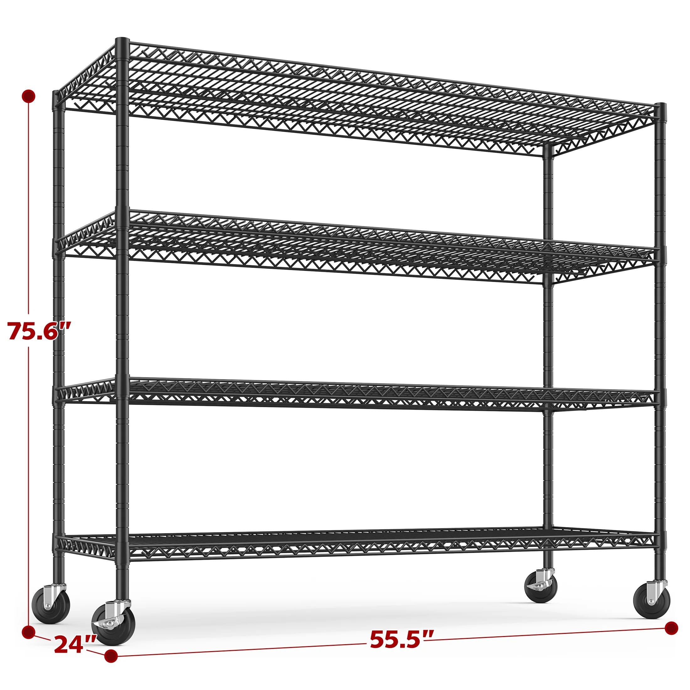 REIBII 85.7"H Storage Shelving Rack 5 Tier Wire Shelves with Wheels 3000Lbs Adjustable Garage Shelving Unit for Kitchen Pantry,55.2"W x 24.2"D - Image 15