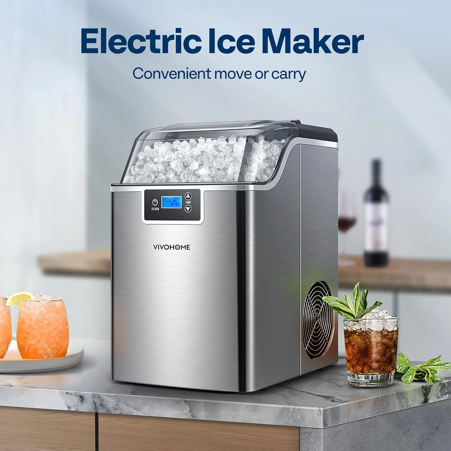 SPECSTAR Nugget Ice Maker Machine, Countertop Ice Maker with Hand Scoop 10 Ice Bags and Self Cleaning Function 44lbs/Day, Silver - Image 7