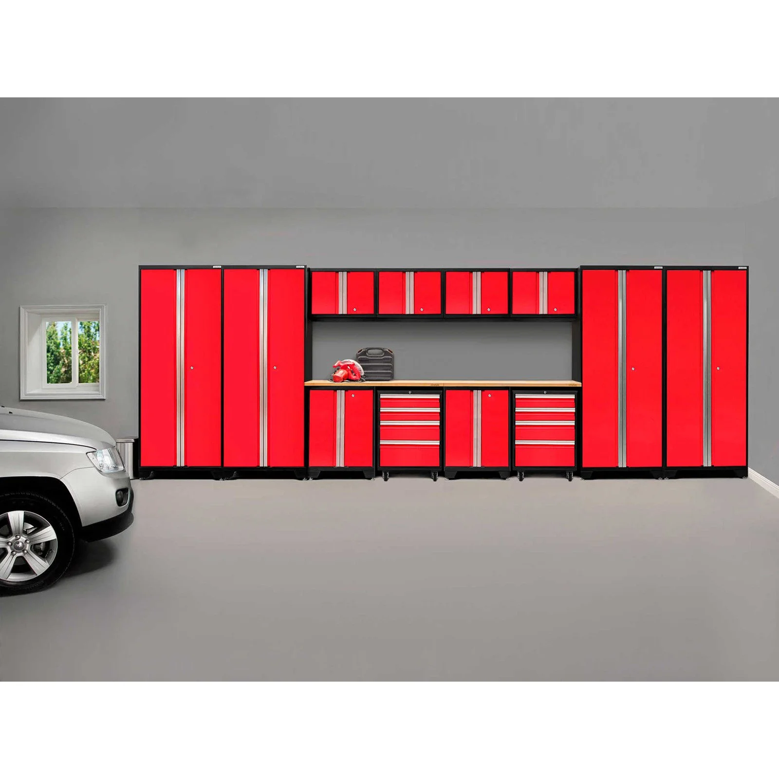 NewAge Products Bold Series Gray 14 Piece Cabinet Set, Heavy Duty 24-Gauge Steel Garage Storage System, LED Lights Included - Image 6