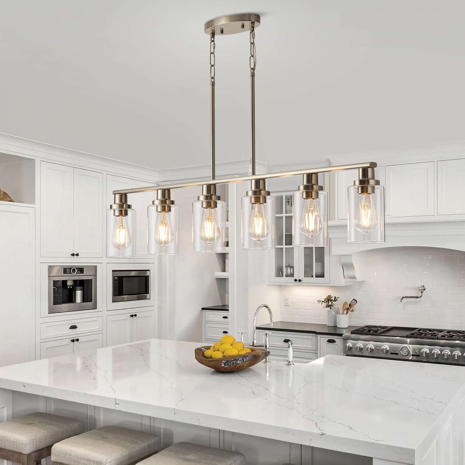 Kitchen Island Lighting, 4-Light Dining Room Light Fixtures Over Table,Gold Linear Chandelier for Dining Room Hanging,Pendant Lights Kitchen Island with Clear Glass Shade - Image 8