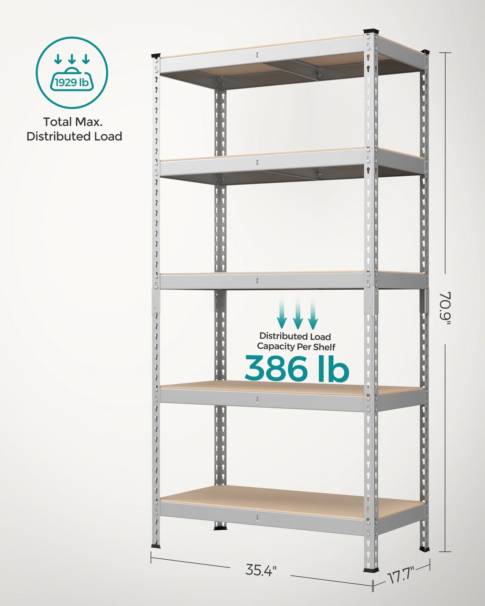 Set of 2 Heavy-Duty 5-Tier Storage Shelves, 2310 lb Total Capacity, Boltless Adjustable Steel Shelving Units for Garage Basement, 59.1" H, Black - Image 14