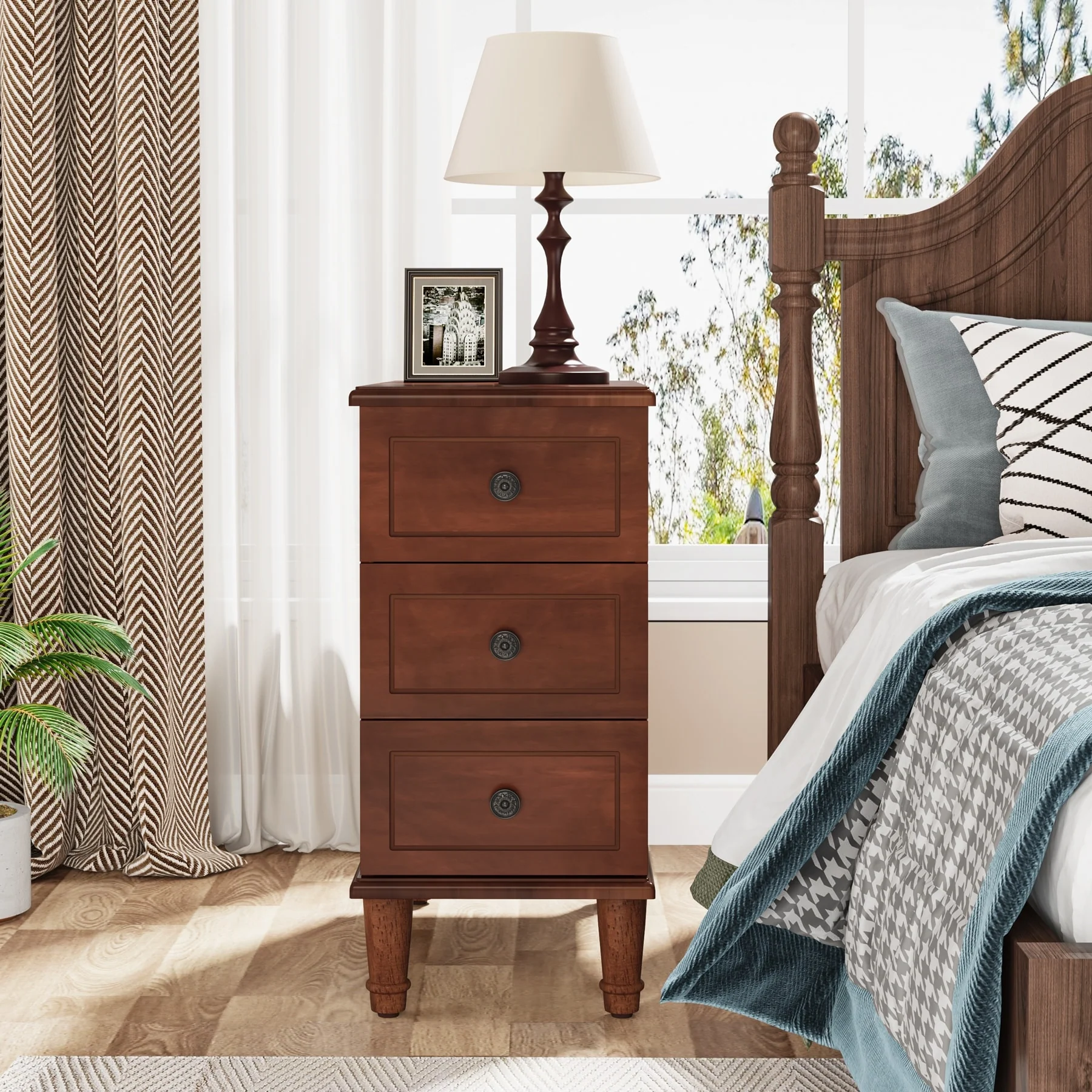 Fully Assembled Narrow End Table, Solid Wood Side Table with 3 Drawers, Vintage Nightstand for Small Spaces - Image 20