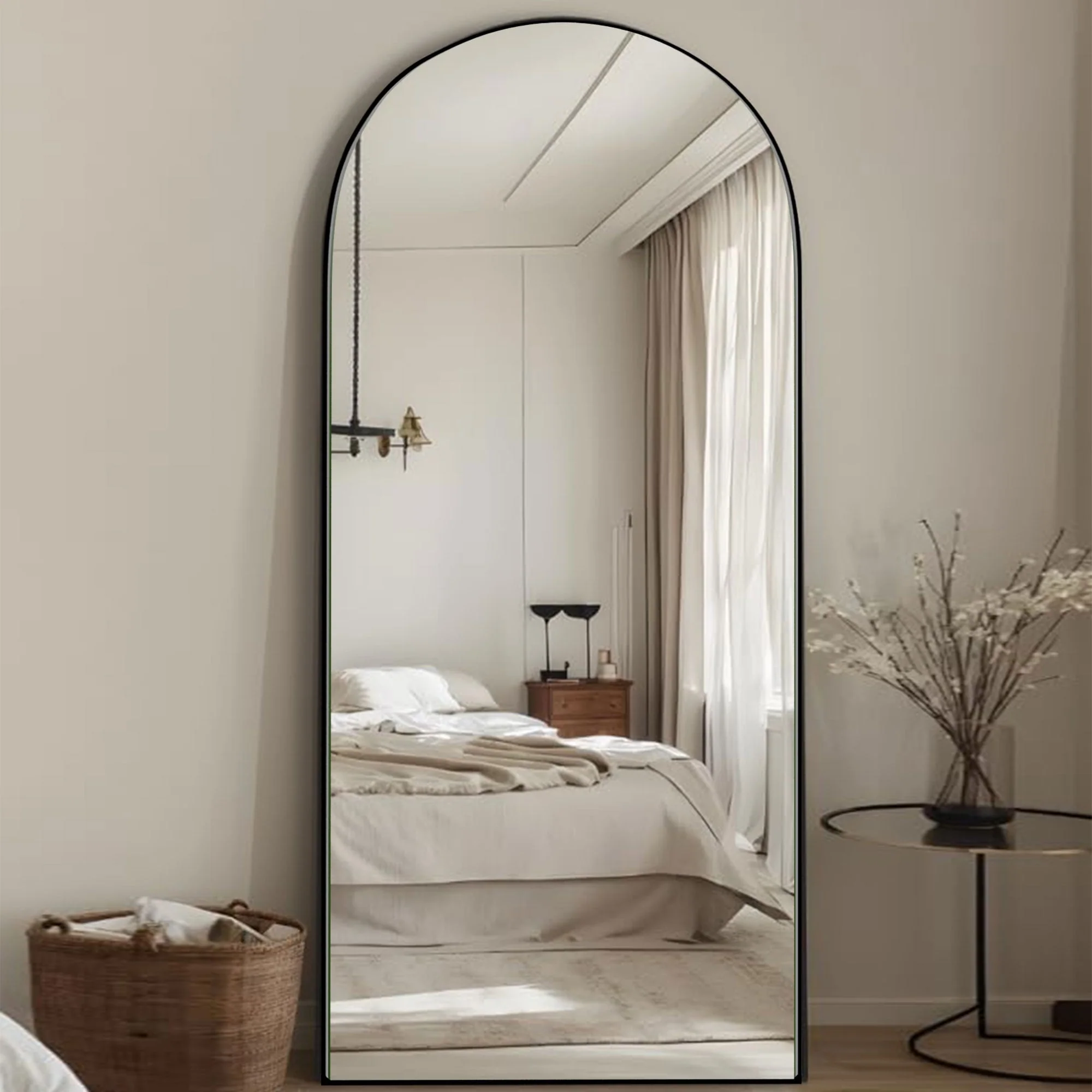 Arched Full Length Wood Floor Mirror, Full Body Standing and Wall Mounted Mirror for Bedroom, Living Room and Home Decor - Image 5