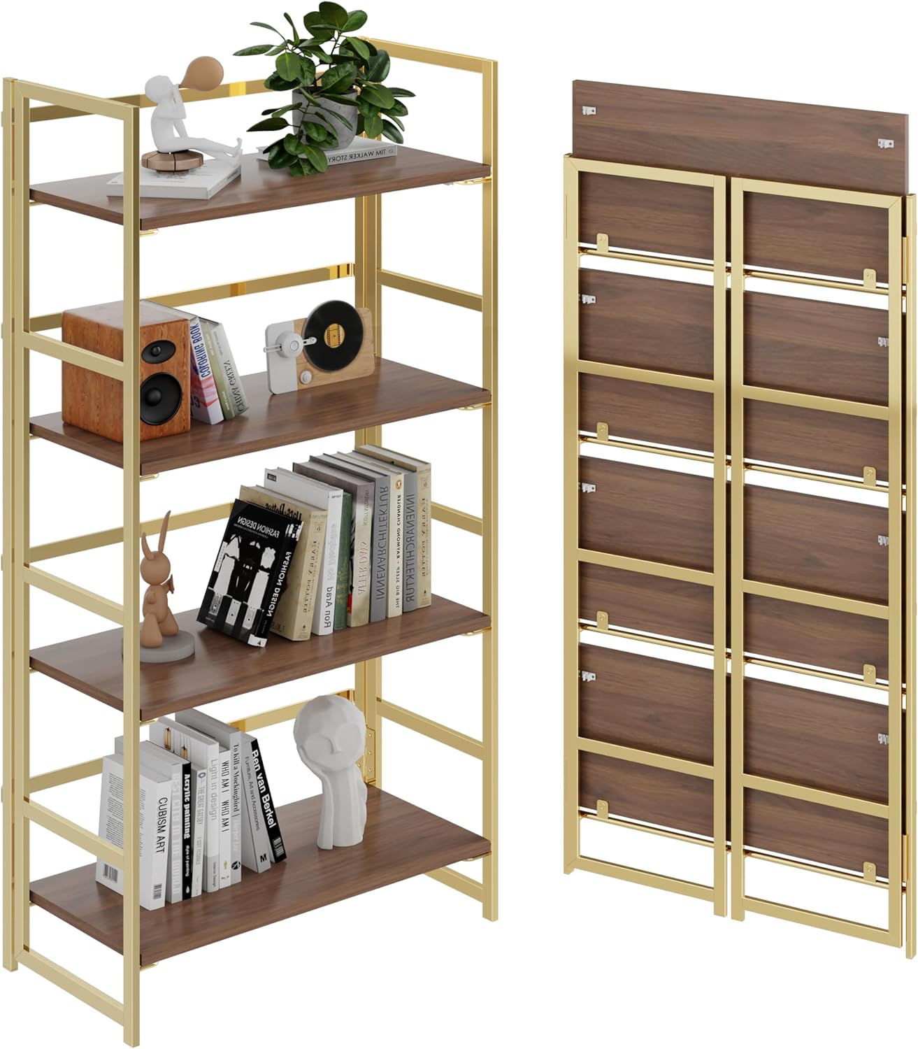 Vintage Multifunctional Folding Bookshelf, No-Assembly Plant Stand Storage Rack Shelves for Home Office (White, 5-Tier) - Image 22