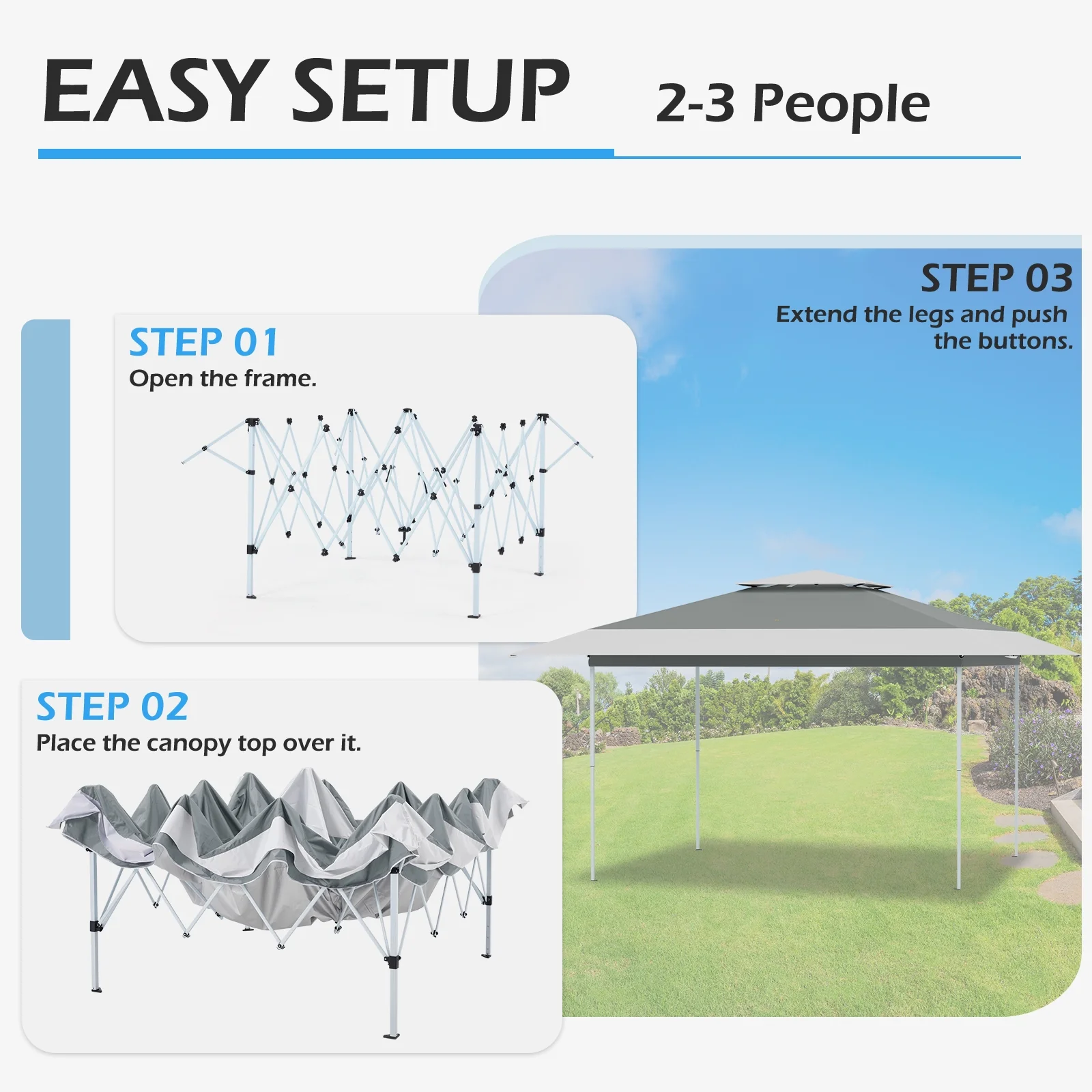 AVAWING 12x12 ft Outdoor Pop-up Canopy Party Tent Easy Setup Patio Wedding Tent, Khaki - Image 62