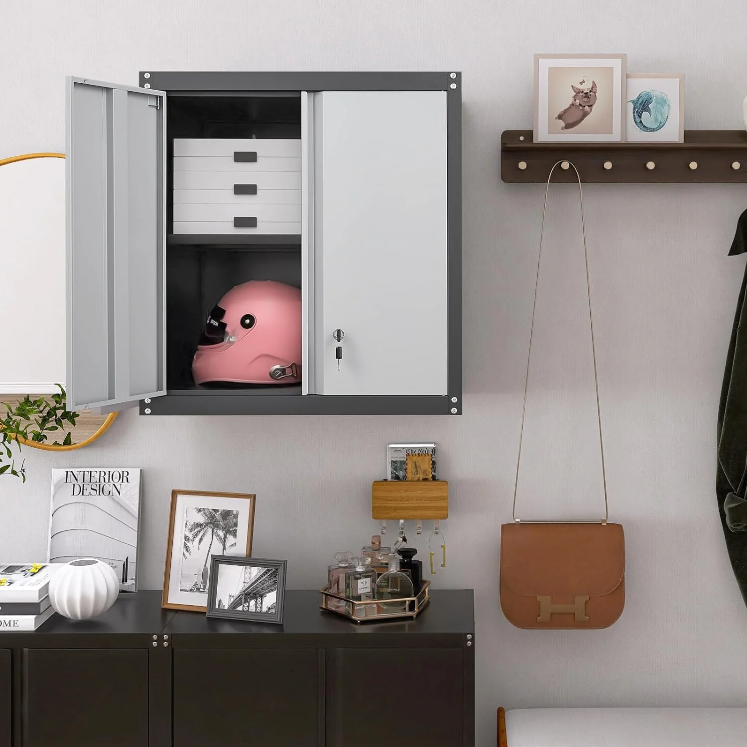 Garage Storage Cabinets Wall Mounted, 28-H Wall Cabinet Storage for Tools, Metal Cabinets with Doors and Shelves, Locking Wall Cabinet, Floating Garage Tool Cabinet for Warehouse - Image 8
