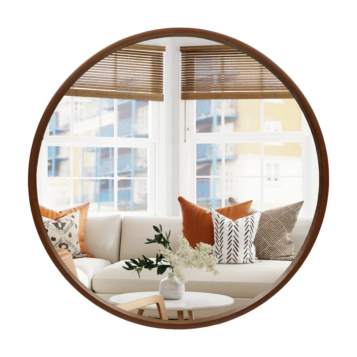 Classic Farmhouse Round Wall Mirror, Wooden Frame Decorative Accent Mirror for Living Room, Bedroom and Entryway - Image 8
