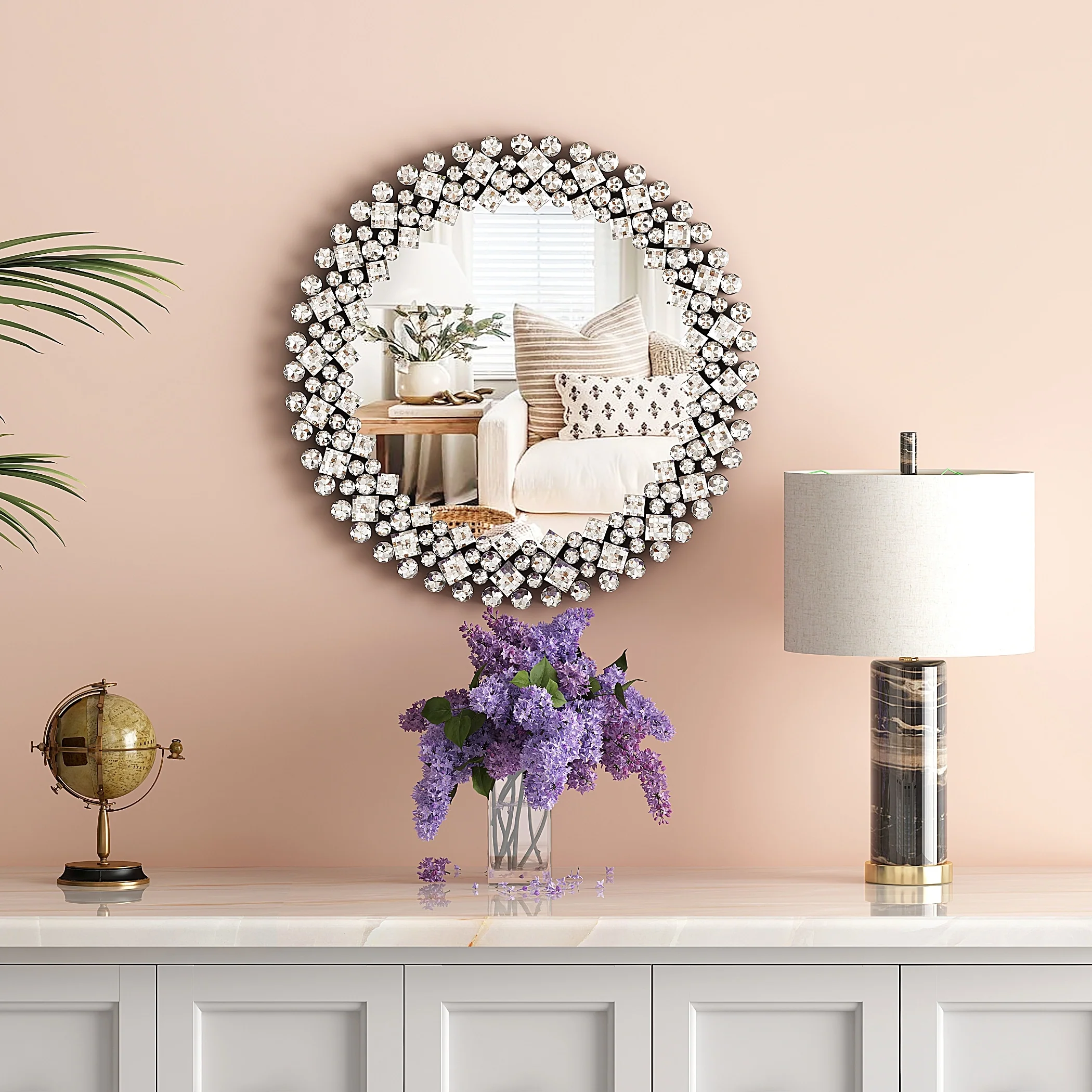 Modern Round Wall Mirror, Crystal Accent Decorative Mirror for Living Room, Bedroom and Entryway - Image 18