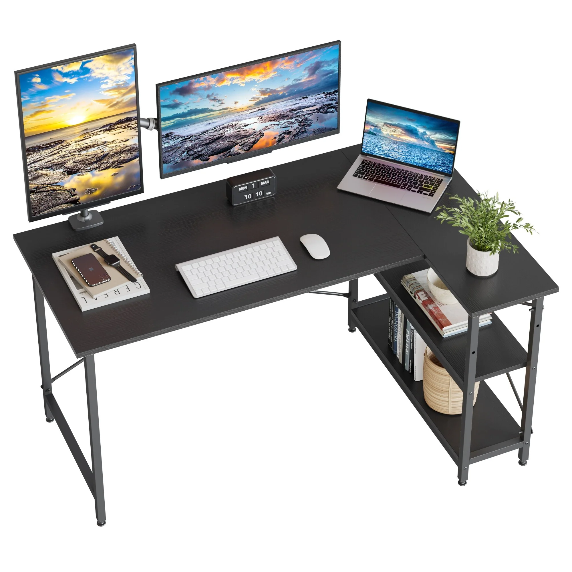 Small L Shaped Computer Desk with Storage Shelves, Compact Corner Workstation for Home Office and Study - Image 91