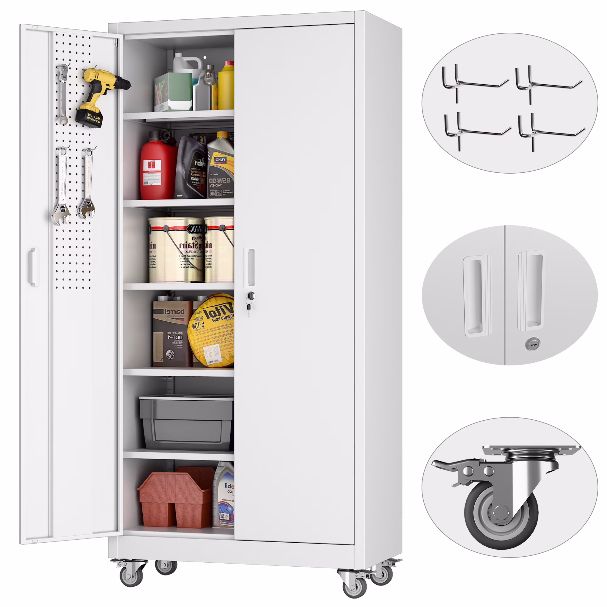 SUXXAN Metal Rolling Cabinet with 2 Swing Doors, Adjustable Shelve, Storage Tool Chest for Garage Utility Room, White - Image 27