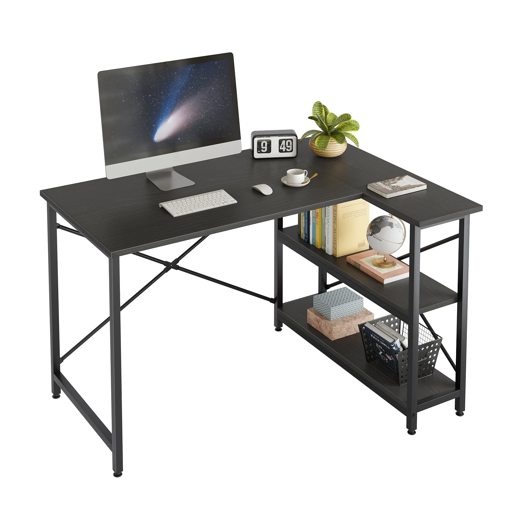 Small L Shaped Computer Desk with Storage Shelves, Compact Corner Workstation for Home Office and Study - Image 108