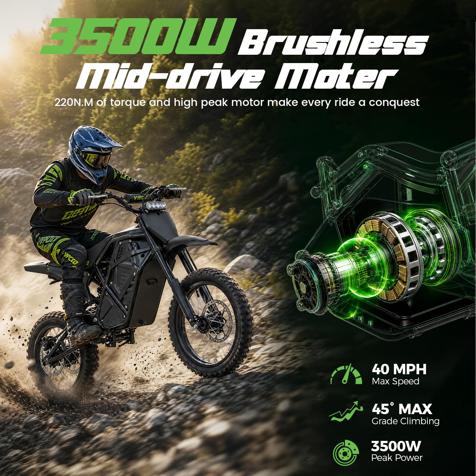 H3 Electric Dirt Bike for Adults 3500W 40MPH Electric Motorcycle - Image 3