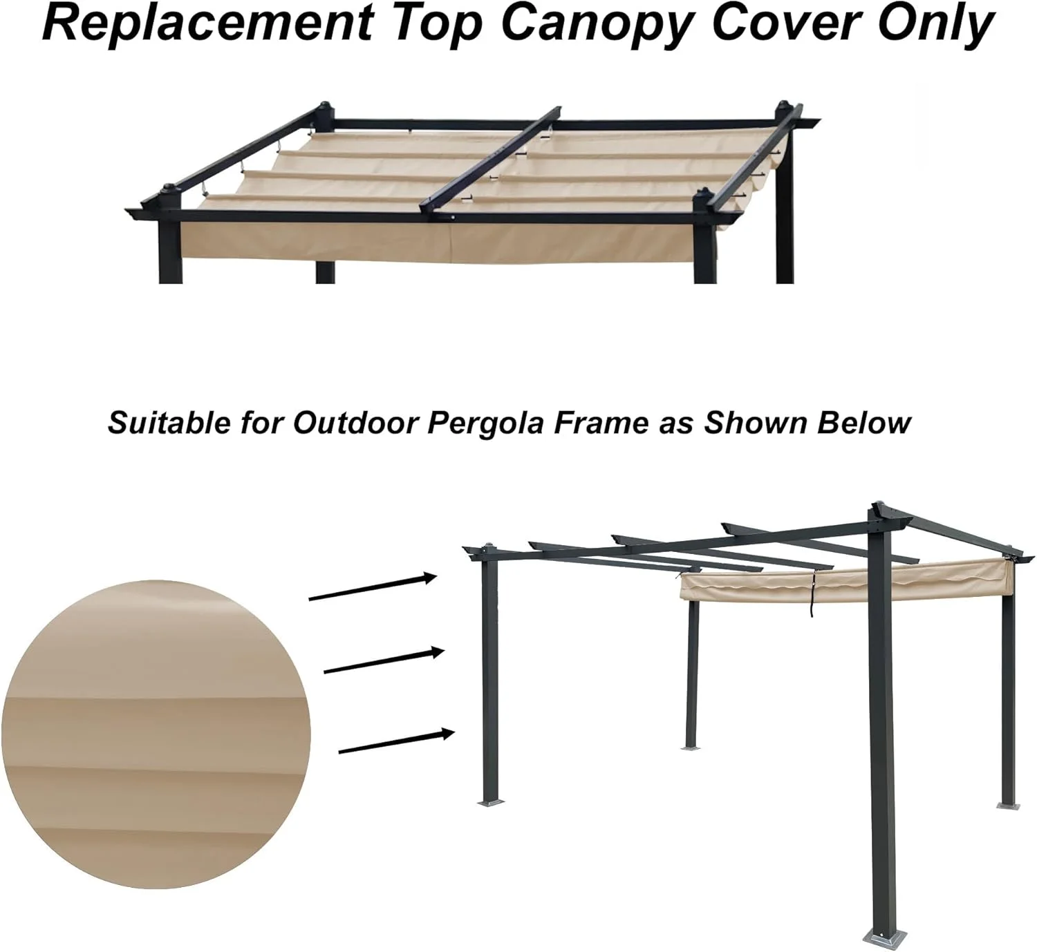 Outdoor Patio Pergola Replacement Canopy Top Cover Gazebo Replacement Shade Cover (Gray-for 13x10 Ft Pergola Frame) - Image 17