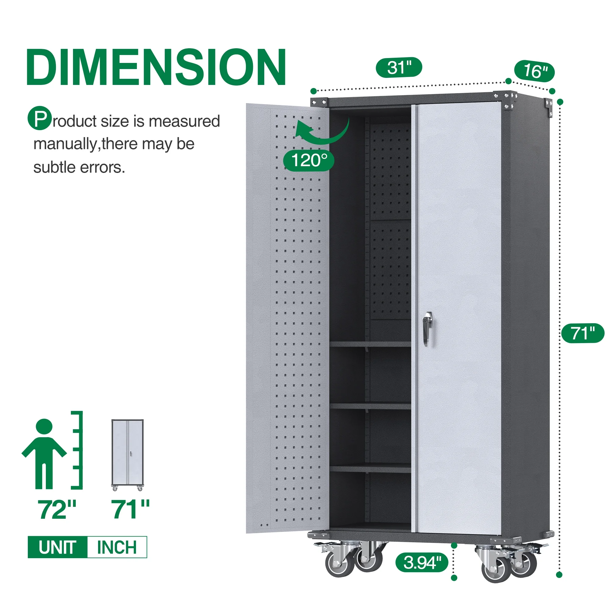 SUPEER 71" Metal Storage Cabinets with Wheels and Pegboards, Industrial Cabinet with 2 Drawers and 2 Adjustable Shelves,, Assembly Required - Image 51