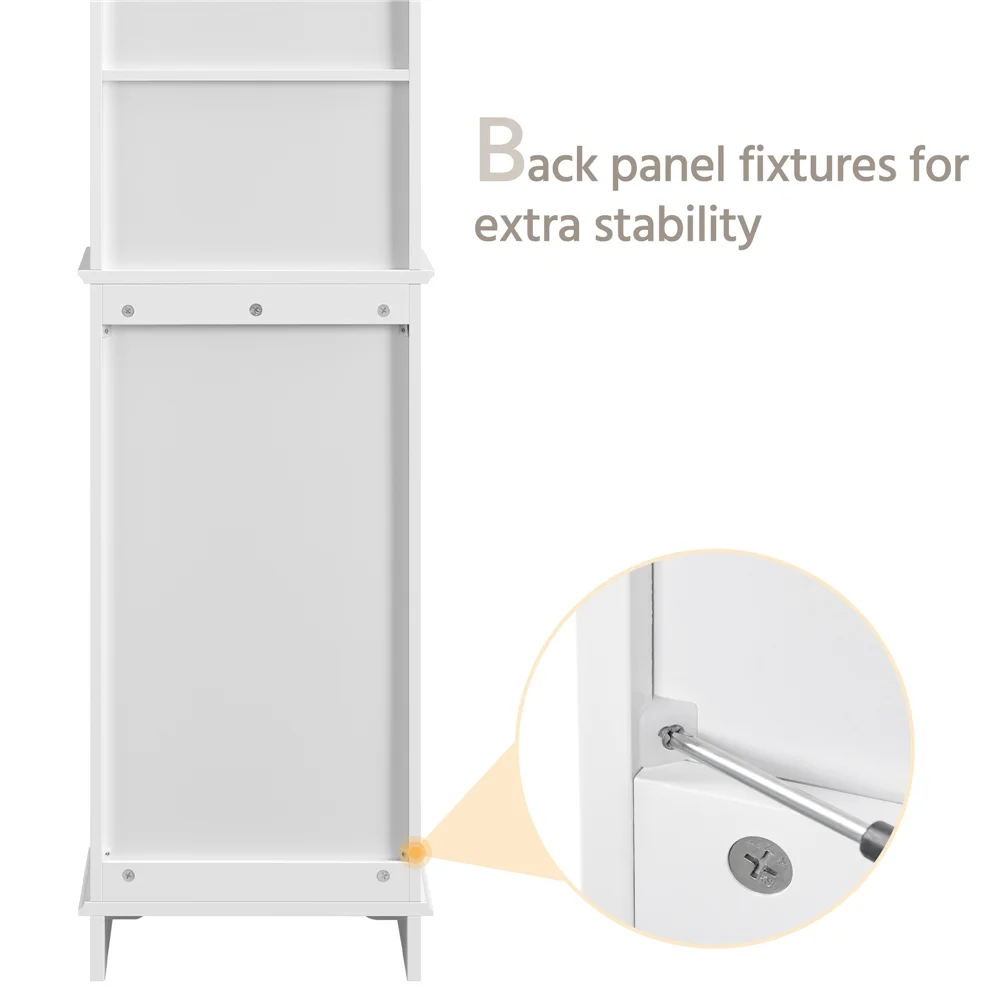 Renwick Tall Slim Storage Cabinet with Single Door and Open Shelves for Home Small Space, White - Image 7