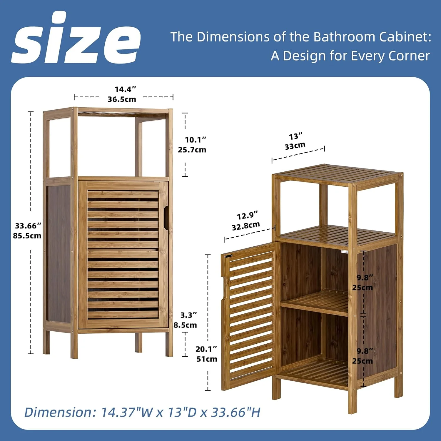 Bathroom Cabinet, Bamboo Floor Cabinet Free Standing, 4 Tier Sofa Side Storage Cupboard for Living Room Kitchen Bedroom - Image 11