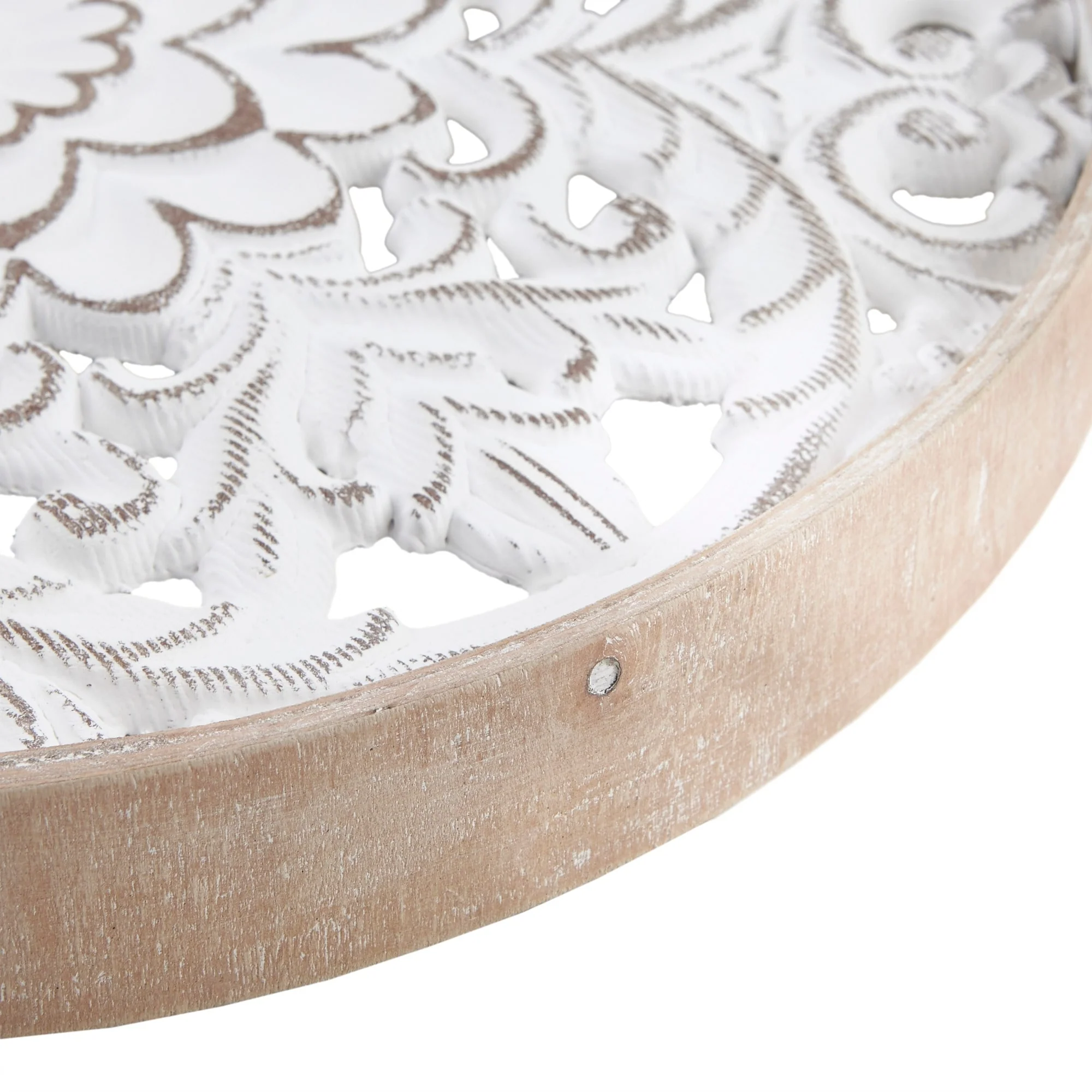3-Piece Distressed White Floral Carved Wood Wall Decor Set, Vintage Medallion Hanging Art for Home Decoration - Image 4