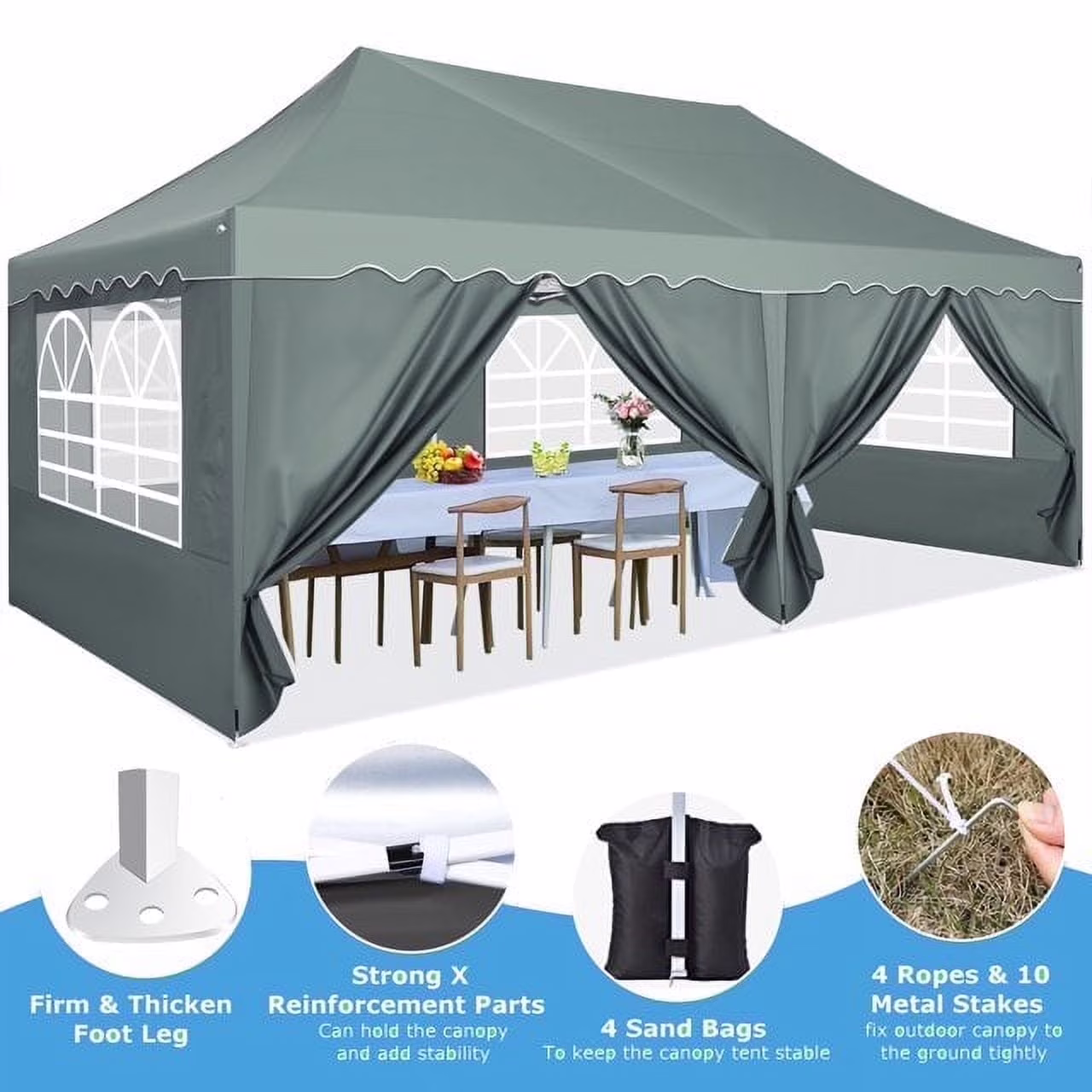 HOTEEL Canopy 10'x20' Pop Up Canopy Tent Heavy Duty Waterproof Adjustable Commercial Instant Canopy Outdoor Party Canopy Parties,Wedding,Outside Patio,Event,Backyard,White - Image 5
