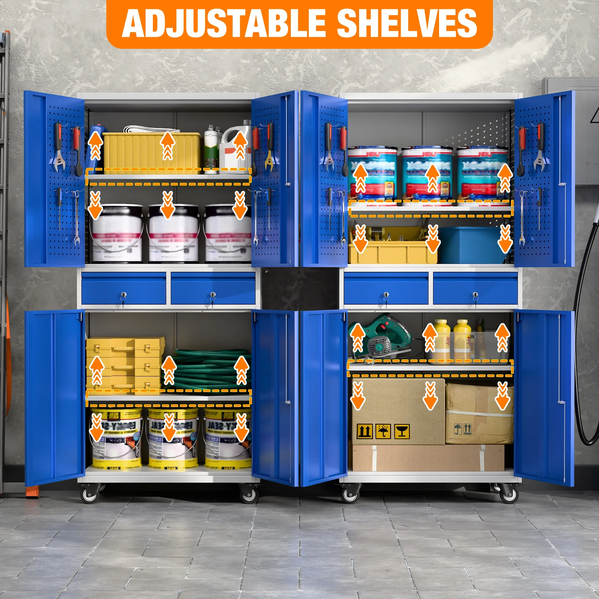 SUPEER 71" Metal Storage Cabinets with Wheels and Pegboards, Industrial Cabinet with 2 Drawers and 2 Adjustable Shelves,, Assembly Required - Image 64