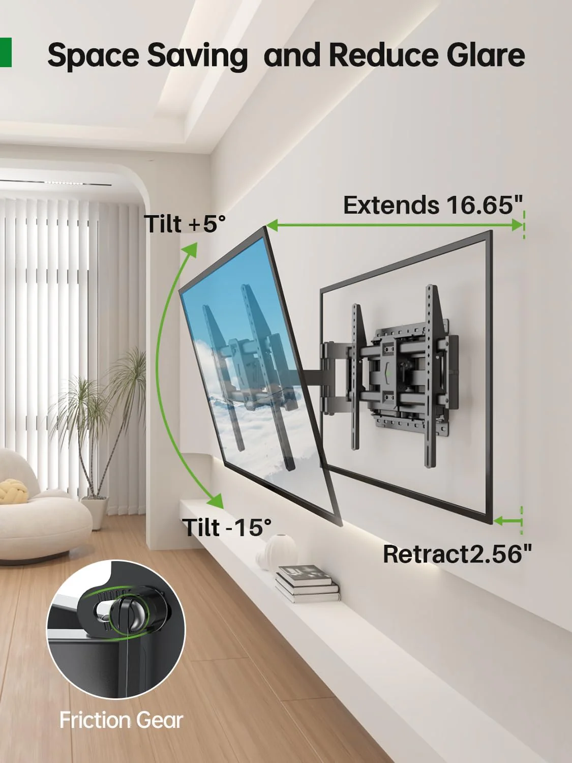 Full Motion TV Wall Mount for Most 42-86 Inch Flat Screen TVs, Adjustable Swivel and Tilt Bracket - Image 7