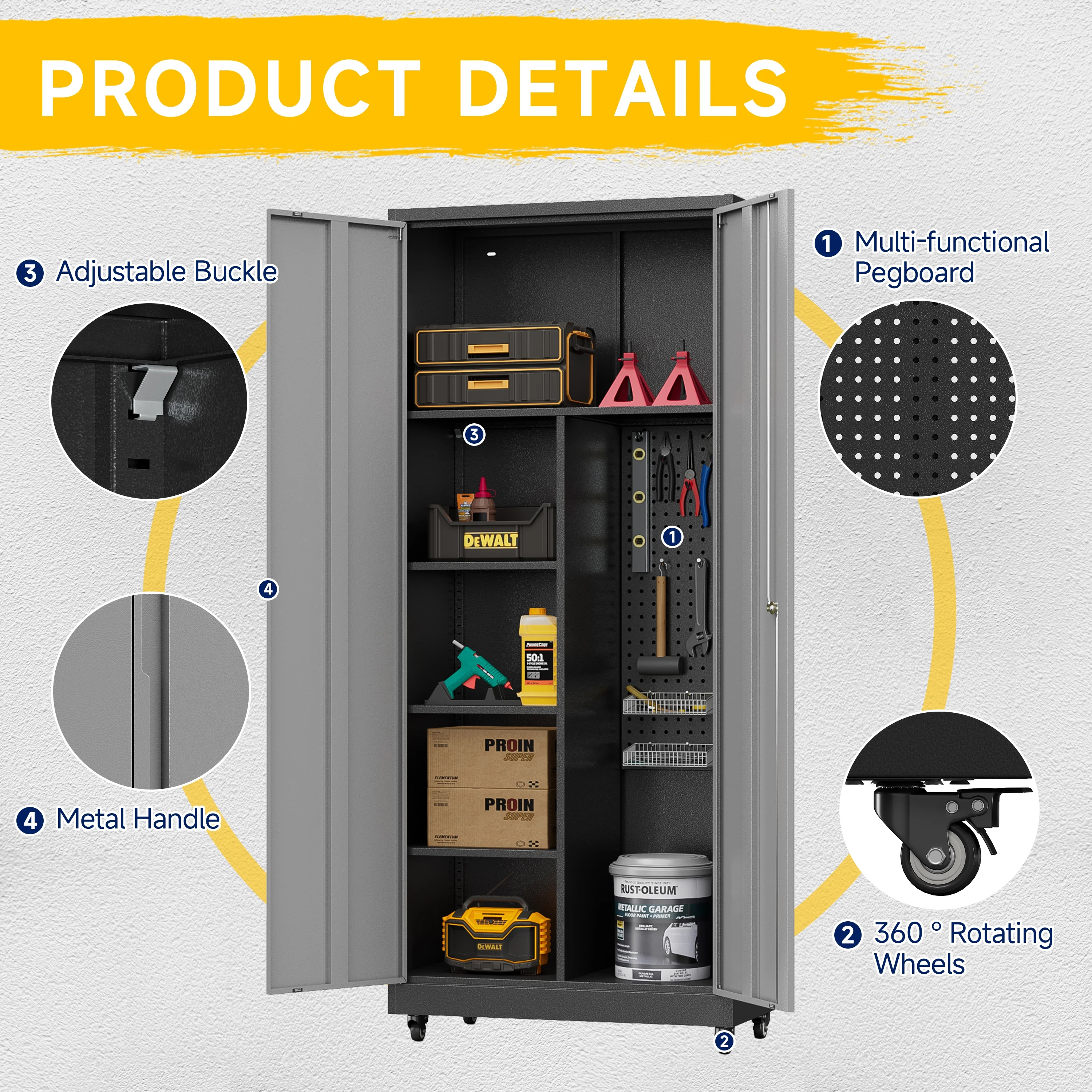 Topass Metal Storage Locker with Lockable Door, 71'' Clothing Coat , Garage Tool Cabinet with Wheels -Locker for Office, Home, School, Employee, Gym - Image 9