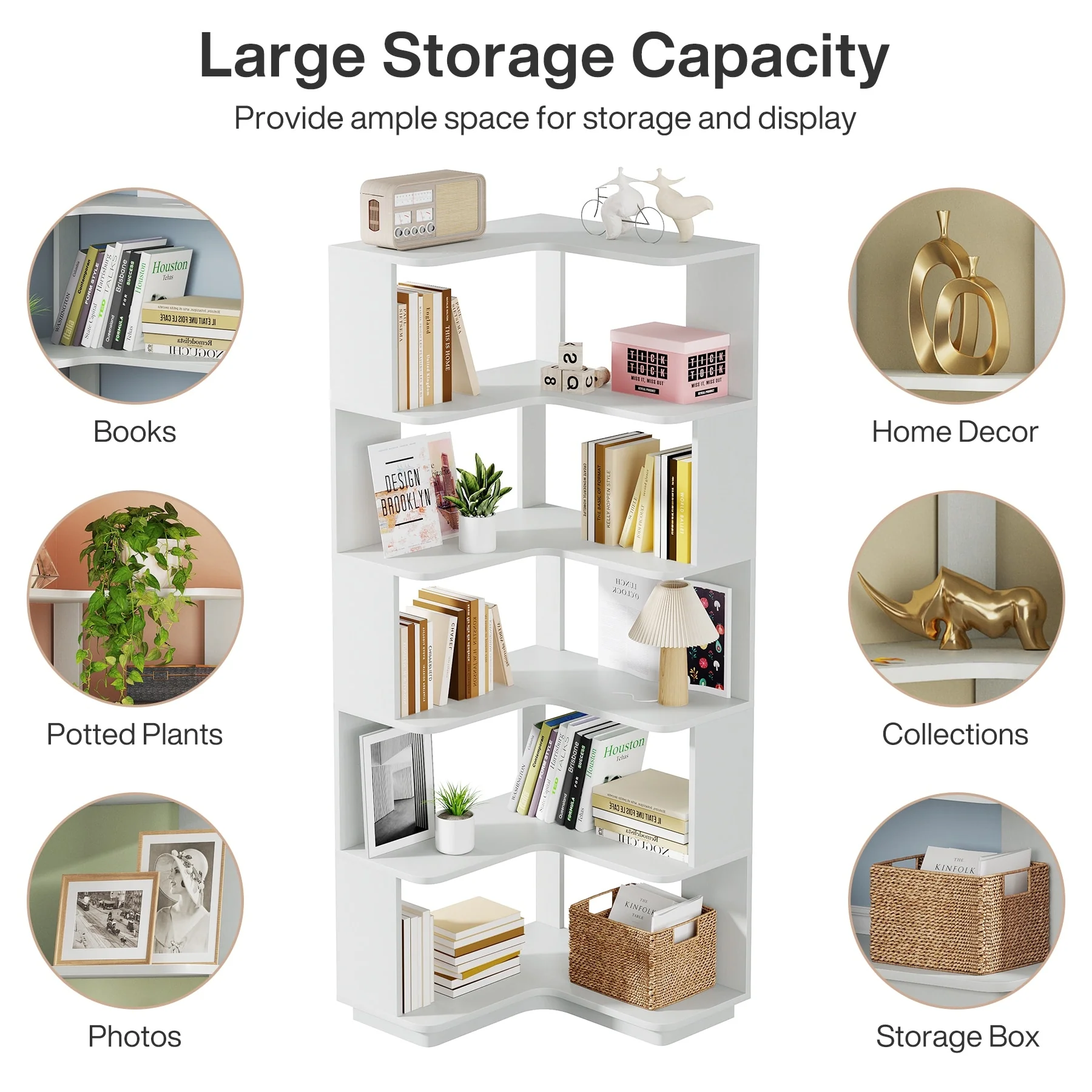 64.9 Inch Tall 6-Tier Corner Bookshelf, Freestanding Wood Industrial Bookcase - Image 32
