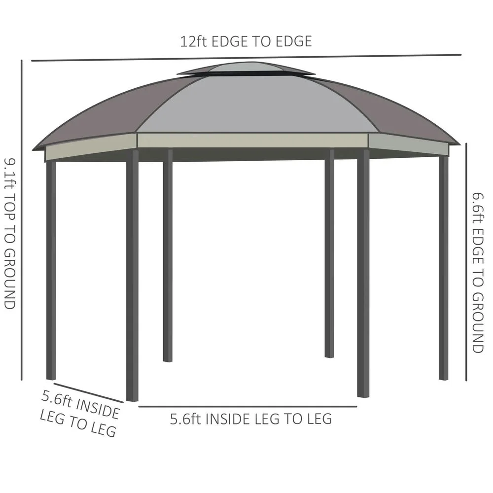 Topcobe 12' x 12' Round Outdoor Canopy Tent, Patio Dome Canopy Tent Canopy Shelter with Double Roof, Curtains, Zippered Doors, Strong Steel Frame, Outdoor Canopy, Shade Canopy, Patio Canopy, Brown - Image 10