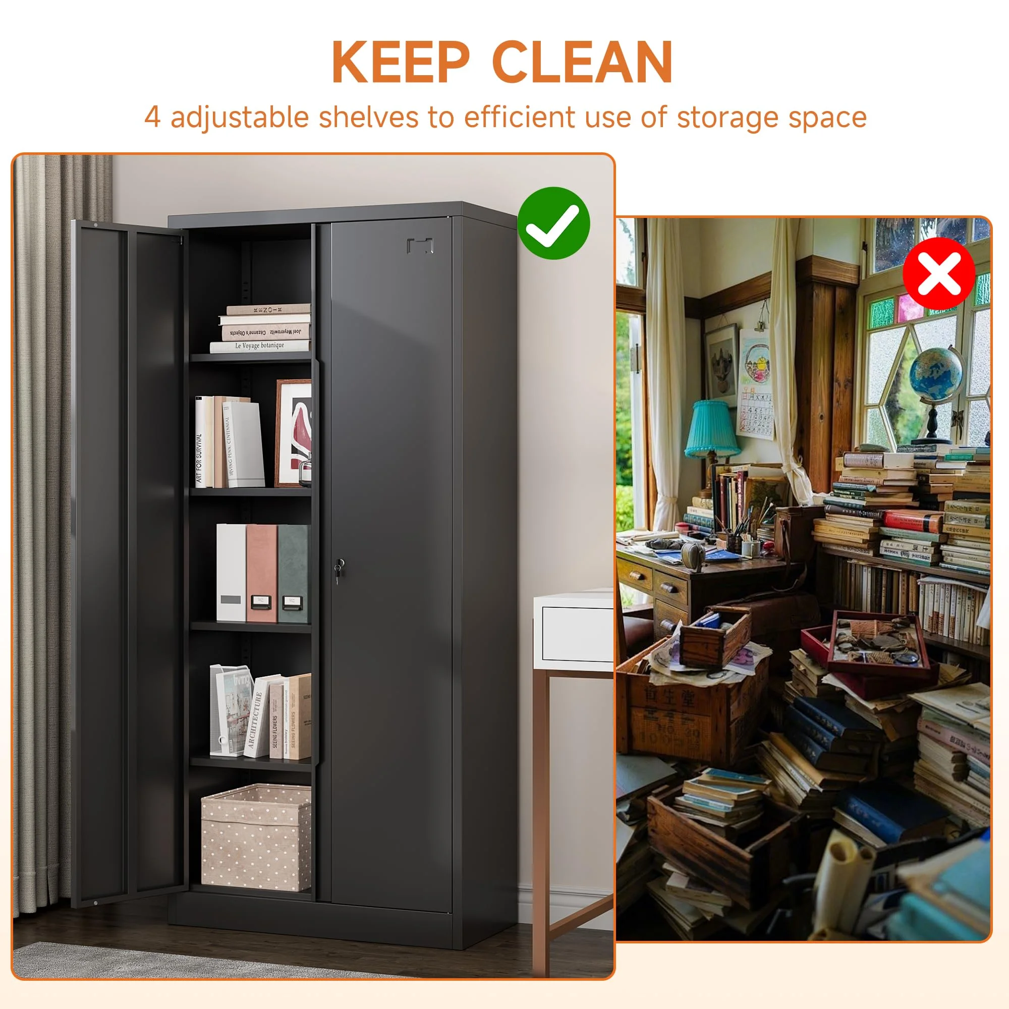 Metal Storage Cabinet, Metal Garage Storage Cabinet with 2 Doors and 2 Adjustable Shelves, Metal Cabinet Great for Garage, Home, Office, Warehouse (White, 36 inch) - Image 11