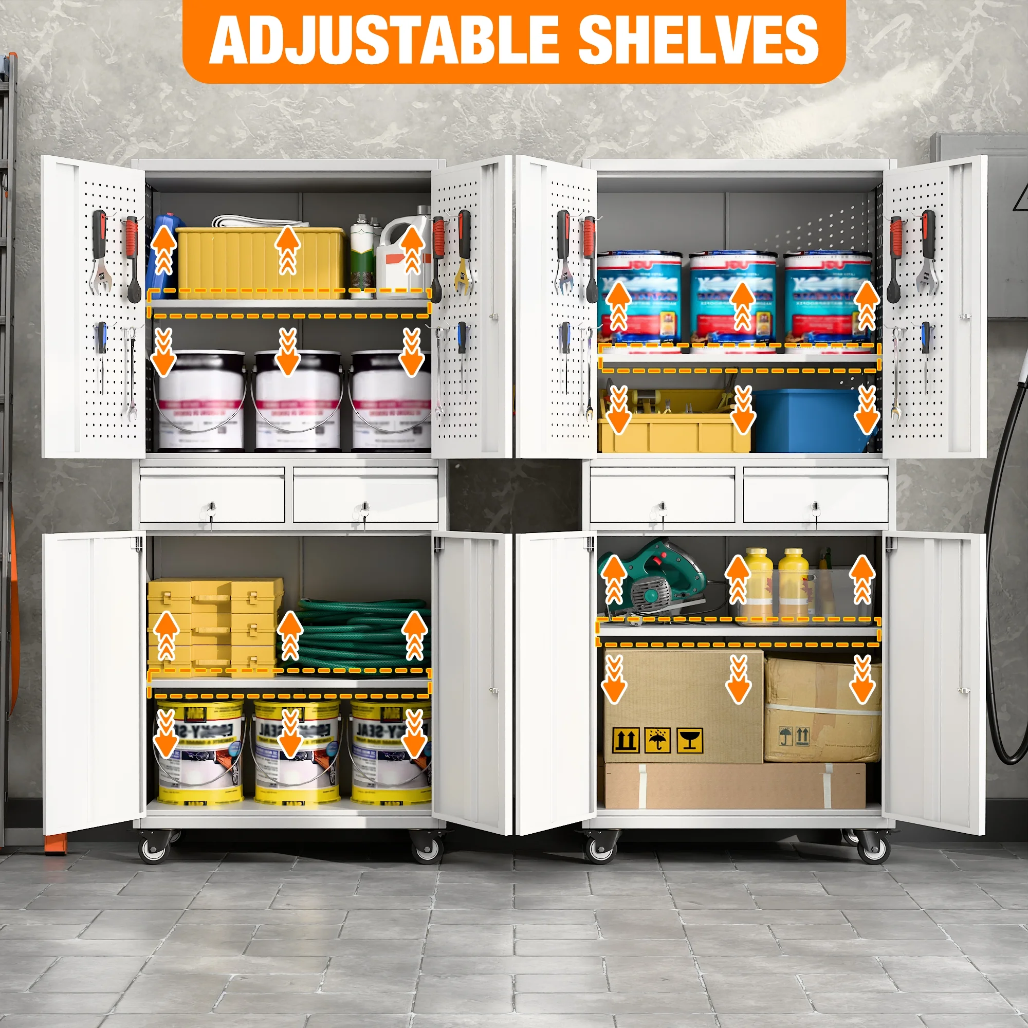 SUPEER 71" Metal Storage Cabinets with Wheels and Pegboards, Industrial Cabinet with 2 Drawers and 2 Adjustable Shelves,, Assembly Required - Image 34