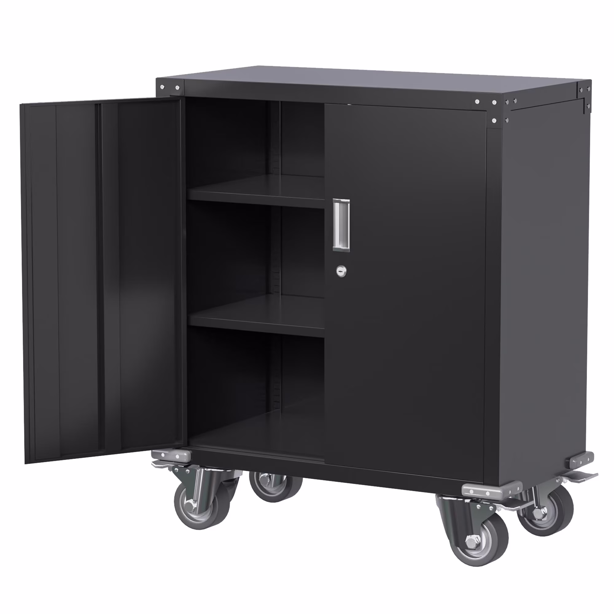 Aobabo Metal Storage Cabinet with Lock,Garage Storage Cabinet with Wheels,72In Steel Storage Cabinet for Garage Home Storage, Black Required-Assembly - Image 11