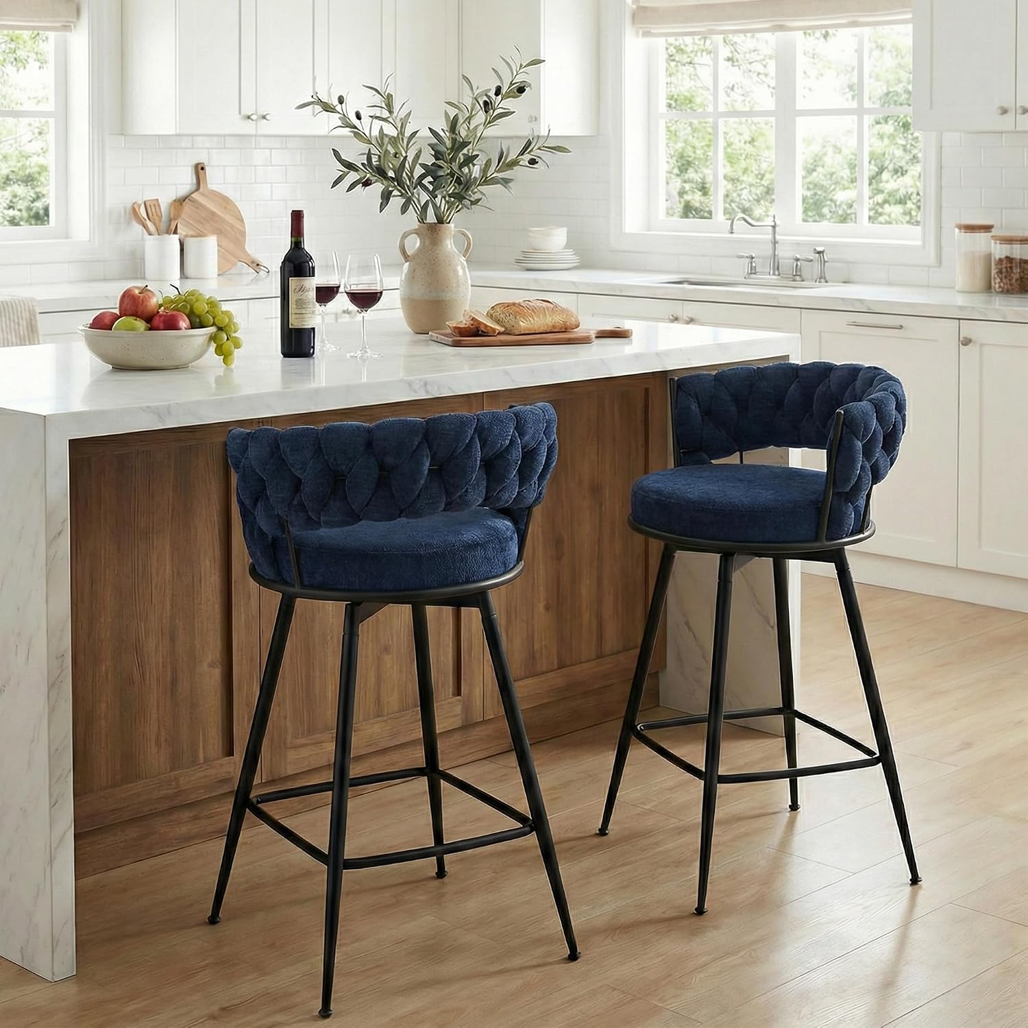Bar Stools Set of 2 Upholstered Kitchen Counter Height Barstool Grey - Image 8