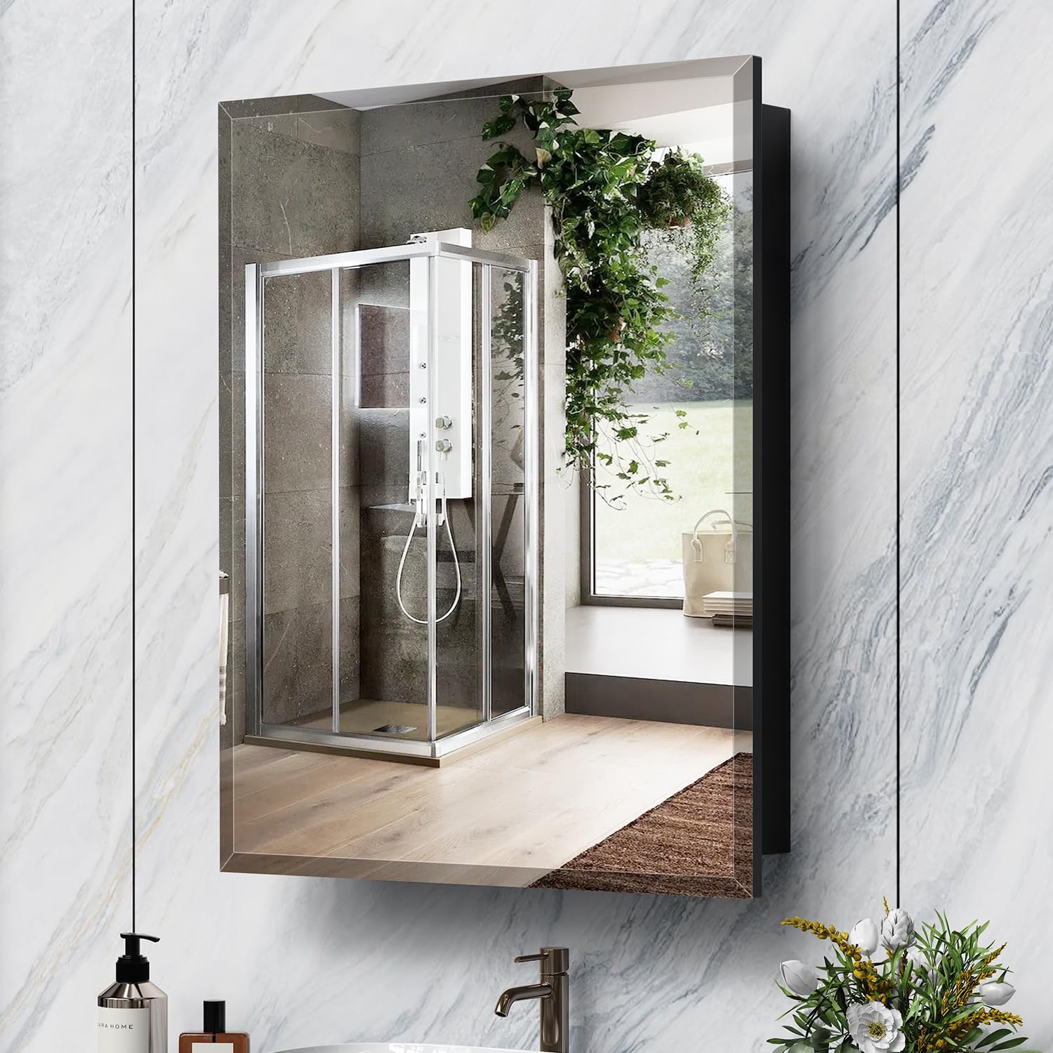 16X24 Inch Bathroom Medicine Cabinet, Adjustable 3-Color Brightness Dimming LED Mirror Recessed, Black - Image 6