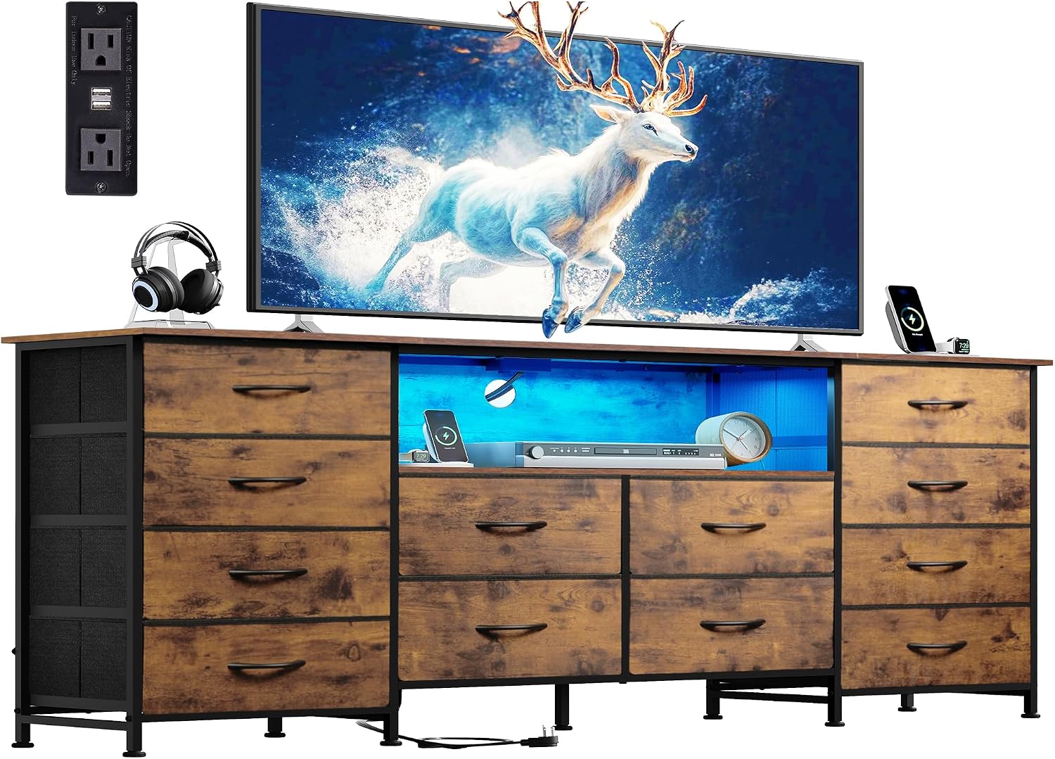 LED Dresser TV Stand for 65 Inch TV, 8 Drawers, Black - Image 14