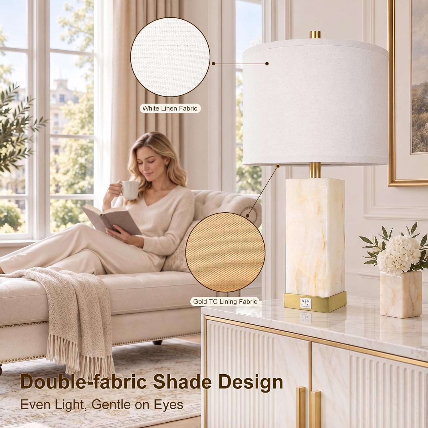 Translucent Marble Table Lamps with Night Light for Living Room - Image 5