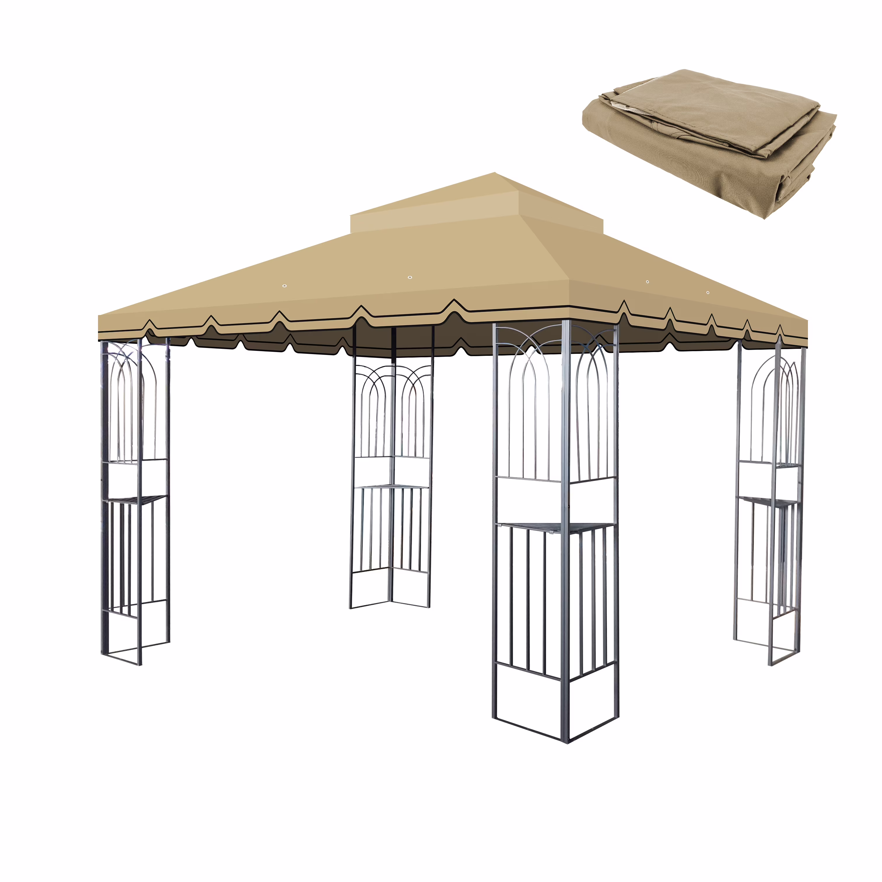 10x10 Ft Outdoor Patio Gazebo Replacement Canopy, Double Tiered Gazebo Tent Roof Top Cover Only wavy border(Frame Not Include)-Red - Image 3