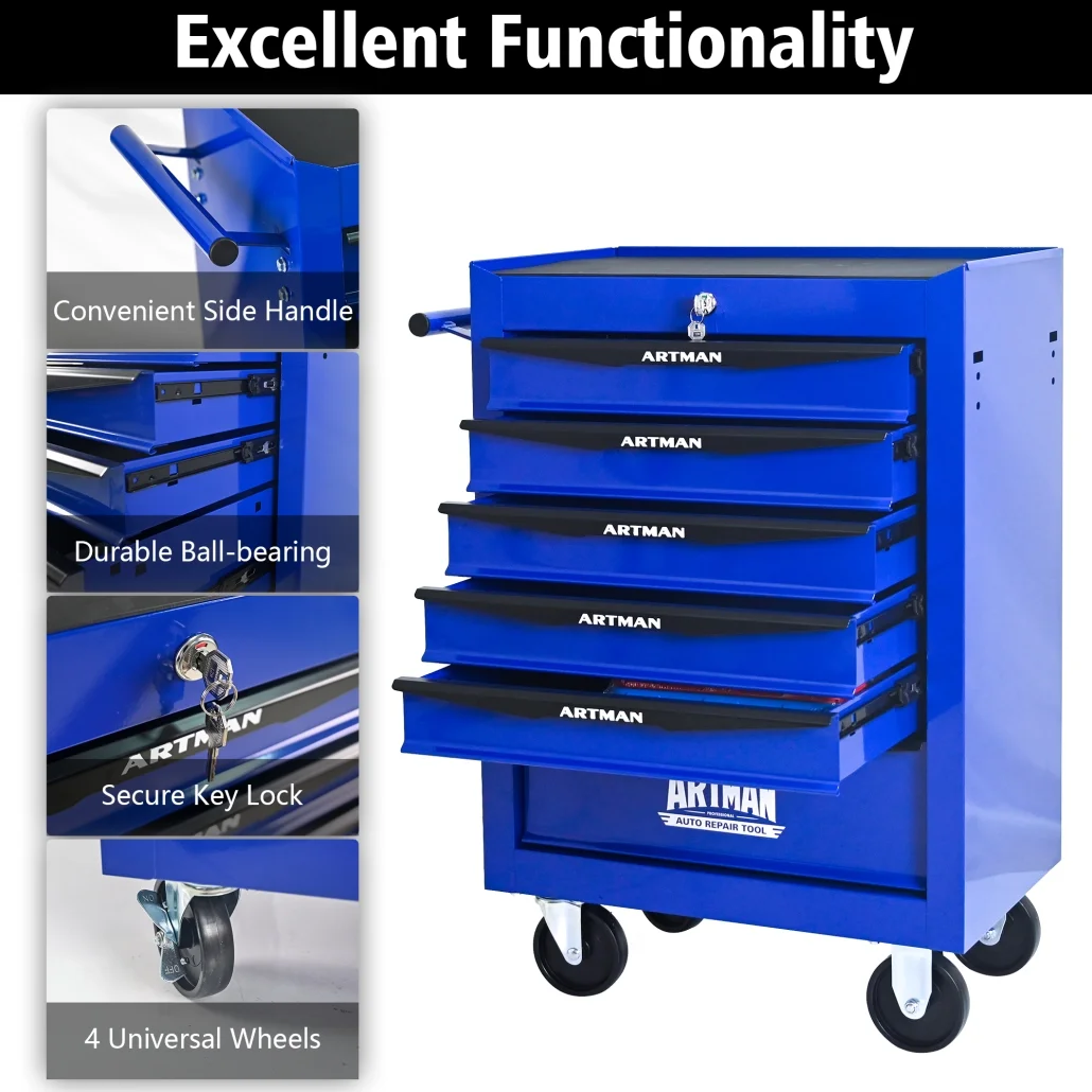 Rolling Steel Tool Chest with 7 Drawers, Ball Bearing Slides & 4-Wheel Mobility - Lockable Storage Cabinet for Workshop or Garage - Image 13