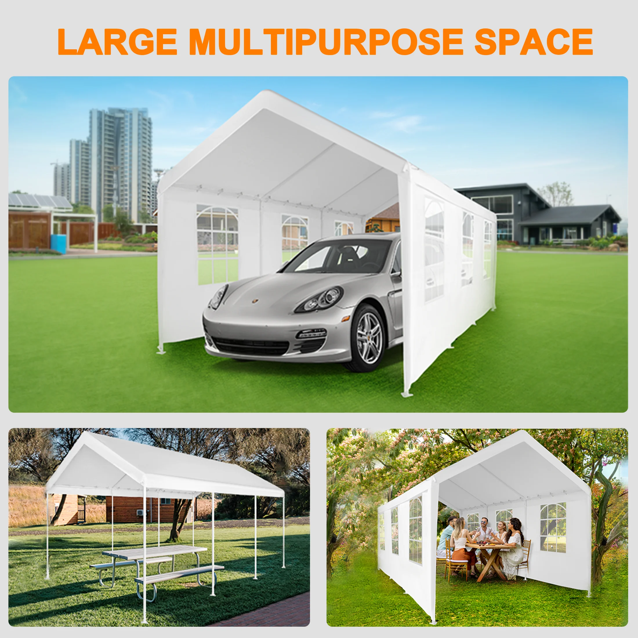 Abba Patio 10X20 ft Outdoor Canopy Carport Portable Car Tent Garage Shelter, White - Image 5