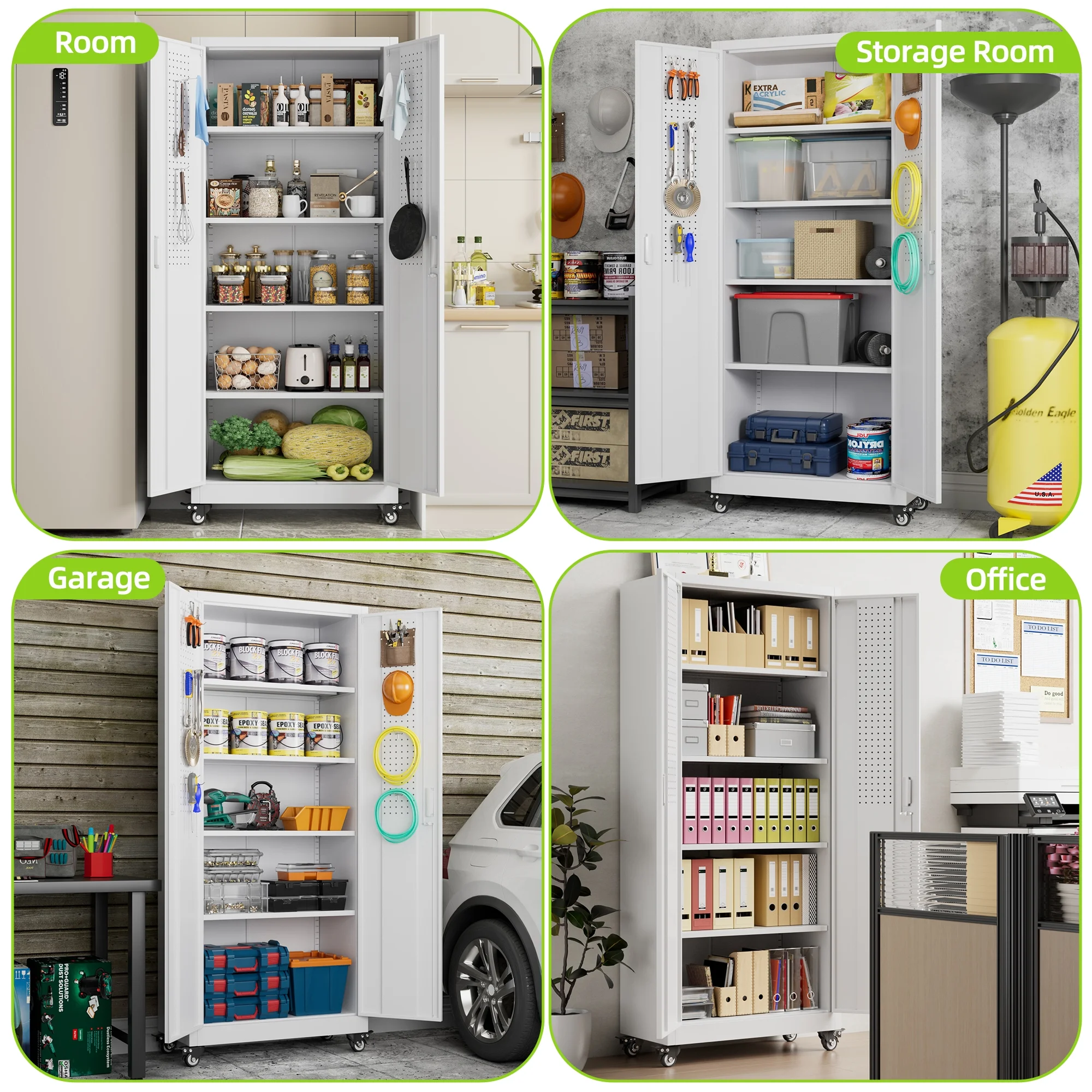 SUXXAN Metal Rolling Cabinet with 2 Swing Doors, Adjustable Shelve, Storage Tool Chest for Garage Utility Room, White - Image 59