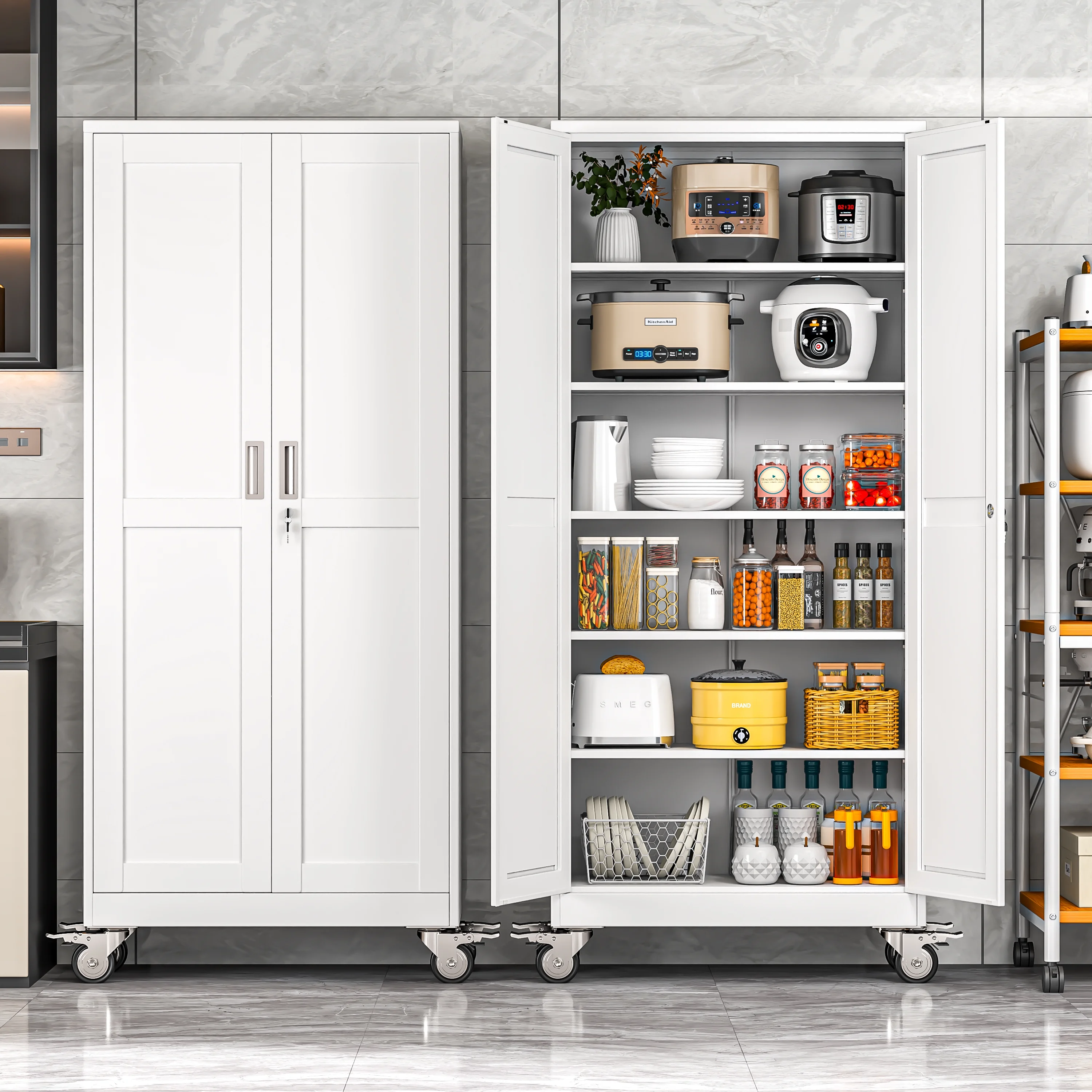 Erosoei 75"H Metal Garage Storage Cabinet with Wheels, Tool Storage Cabinet with 5 Adjustable Shelves - Image 28