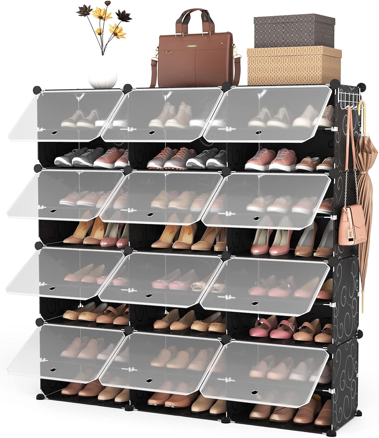 Portable Shoe Rack Organizer, 72 Pairs Covered Shoe Rack Shoe Organizer for Closet Entryway, 12-Tier Shoe Storage Cabinet Space Saver Closed Shoe Organizer Cabinet with Doors - Image 5