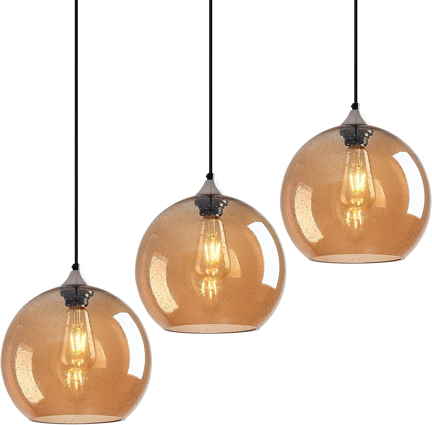 Amber Pendant Lights Kitchen Island 3 Pack, 5.9 in Seeded Glass Globe - Image 63