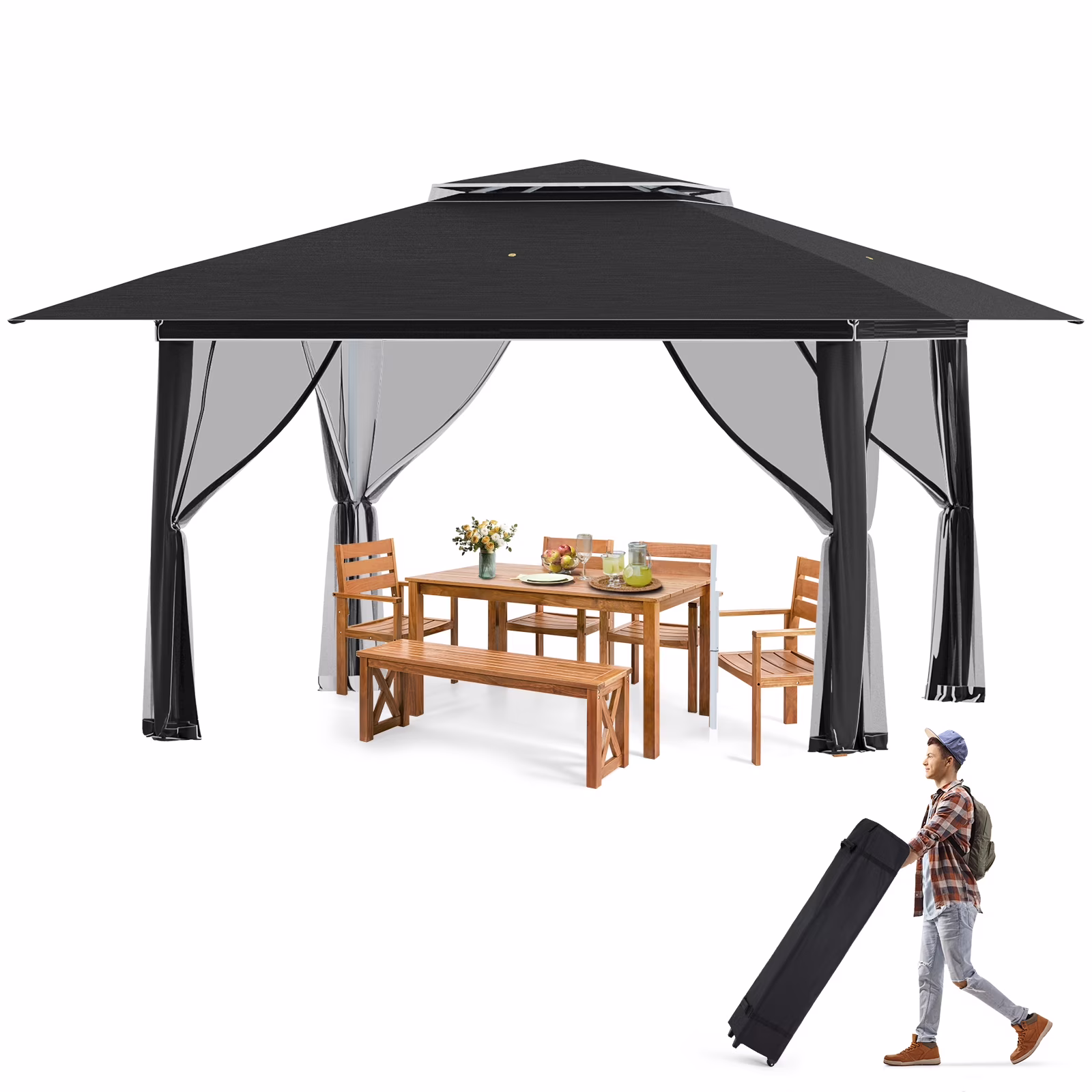 AVAWING 12x12 ft Outdoor Pop-up Canopy Party Tent Easy Setup Patio Wedding Tent, Khaki - Image 11
