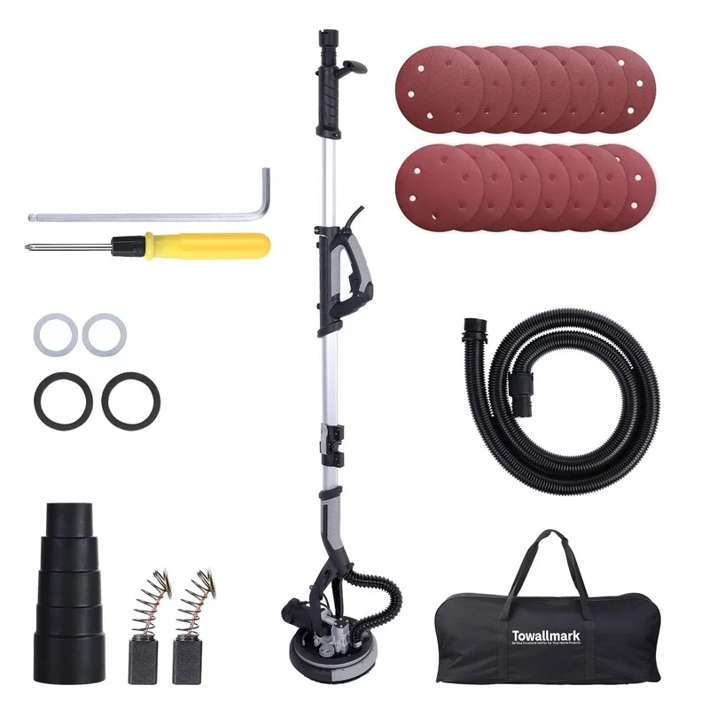 Towallmark 750W 7 Amp, Drywall Sander Electric, Popcorn Ceiling Removal Tool, 7 Speed 900-1800 RPM, with 14 Sanding Discs, Extendable Handle, Dust Hose Storage Bag - Image 8