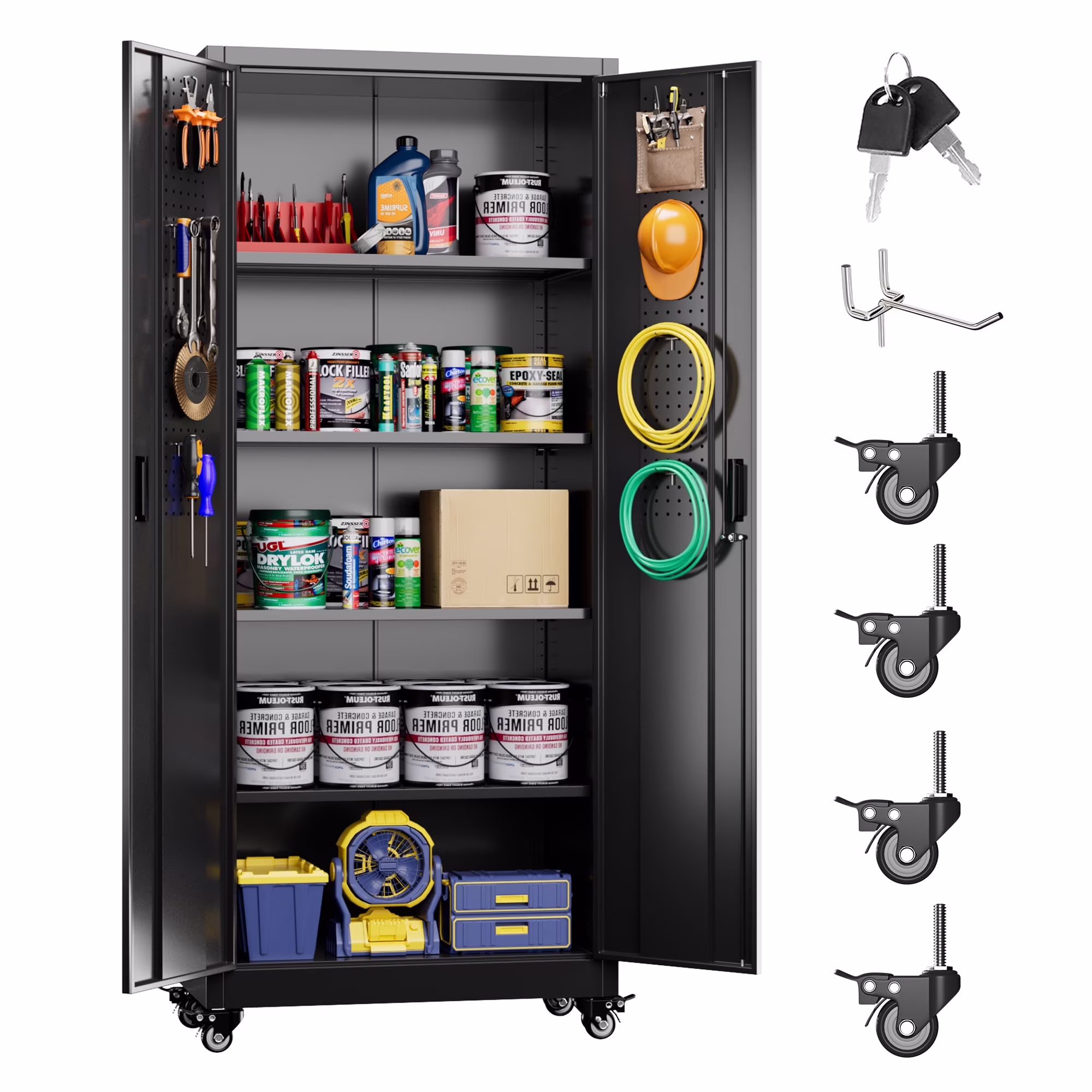 SUXXAN Metal Rolling Cabinet with 2 Swing Doors, Adjustable Shelve, Storage Tool Chest for Garage Utility Room, White - Image 26