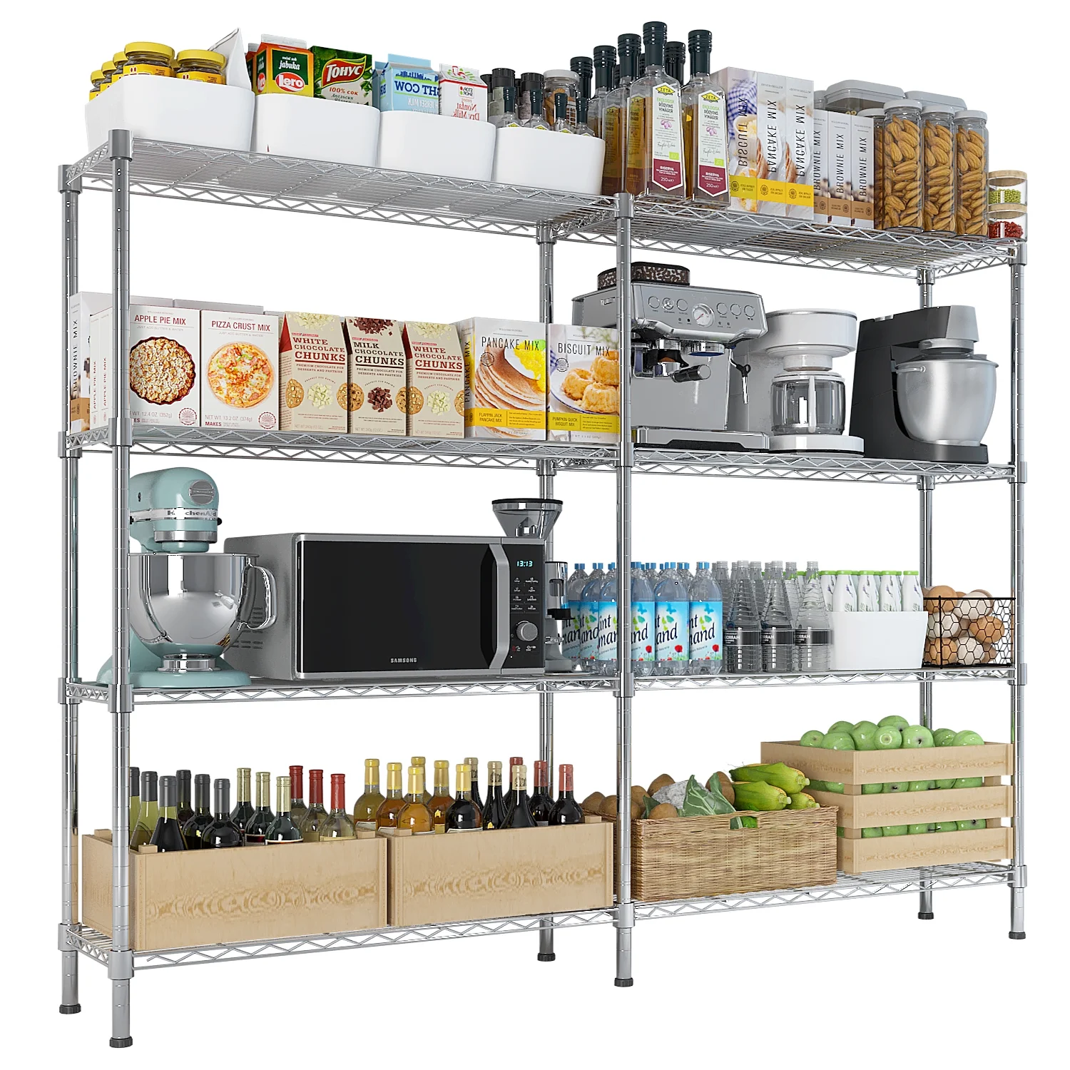 Zimtown Heavy Duty Storage Shelves, 63"W Wire Shelving Unit, Adjustable 4 Tier Metal Shelves Organizer Silver for Pantry Kitchen Basement, 1500 lbs Capacity - Image 43