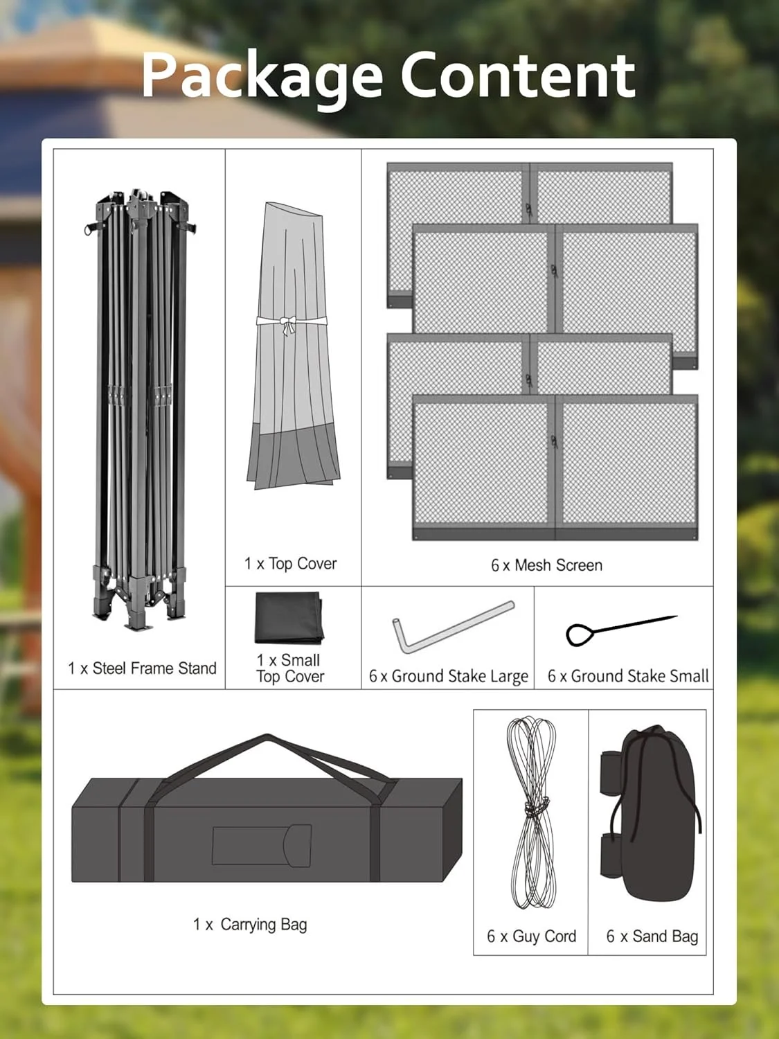 13x13 Gazebo Outdoor Canopy Shelter,Instant Patio Gazebo Sun Shade Canopy Tent with 6 Zippered Mesh Netting and Strong Steel Frame for Lawn,Garden,Backyard,Deck Party - Image 18